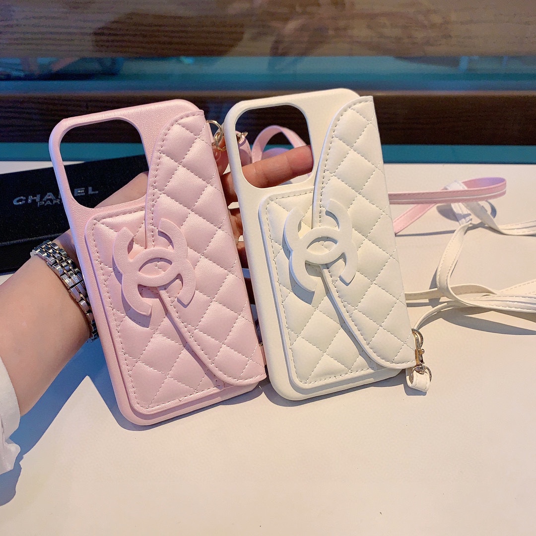 TOP CHANEL Stitched Rhombus Pattern Portable Card Holder Iphone case - 2 Colors