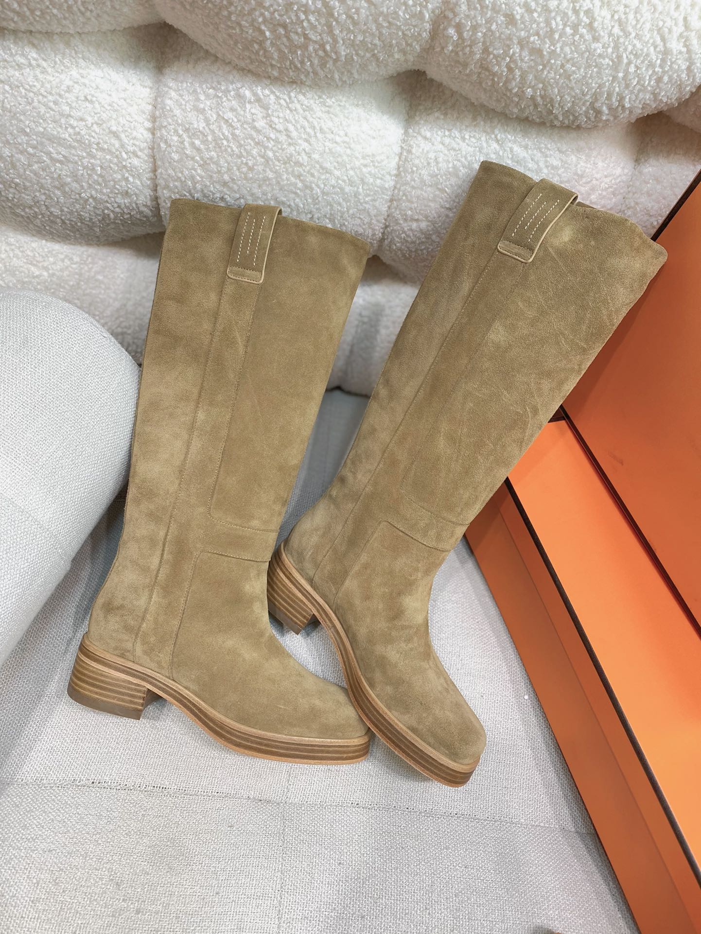 TOP HERMES 4.5cm Mid Heel Cowhide Long Boots - 2 Colors