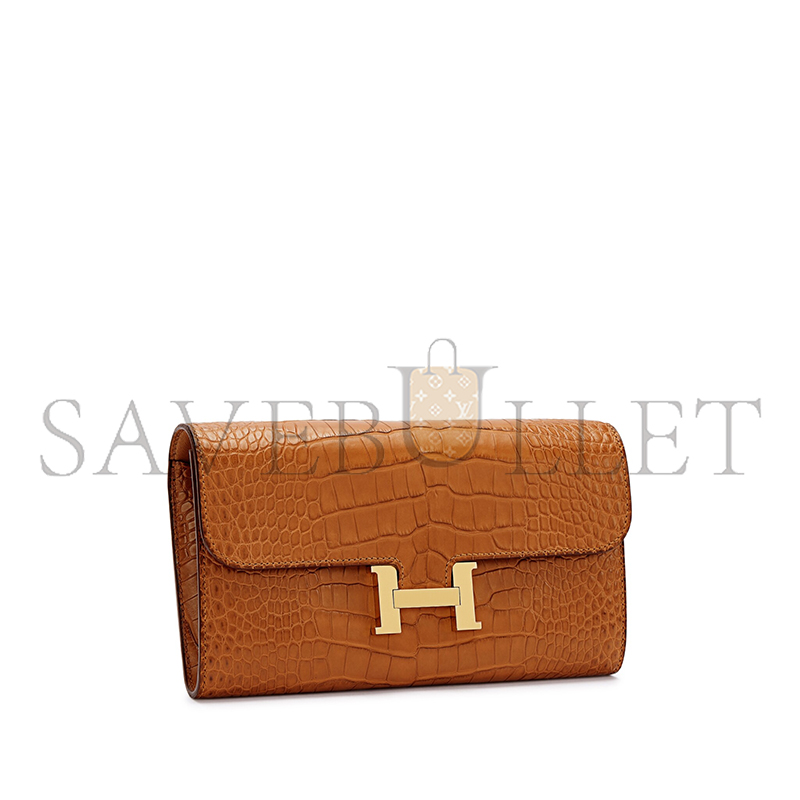 HERMES GOLD MATTE ALLIGATOR CONSTANCE-TO-GO GOLD HARDWARE 436572 (20.5*13*3cm)
