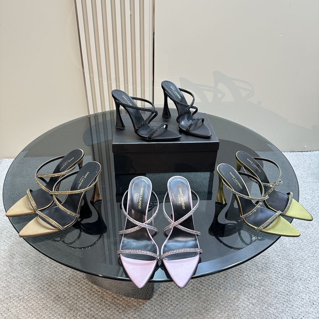 TOP Yves Saint Laurent YSL 24ss Rhinestone High-Heeled Sandals - 4 Colours