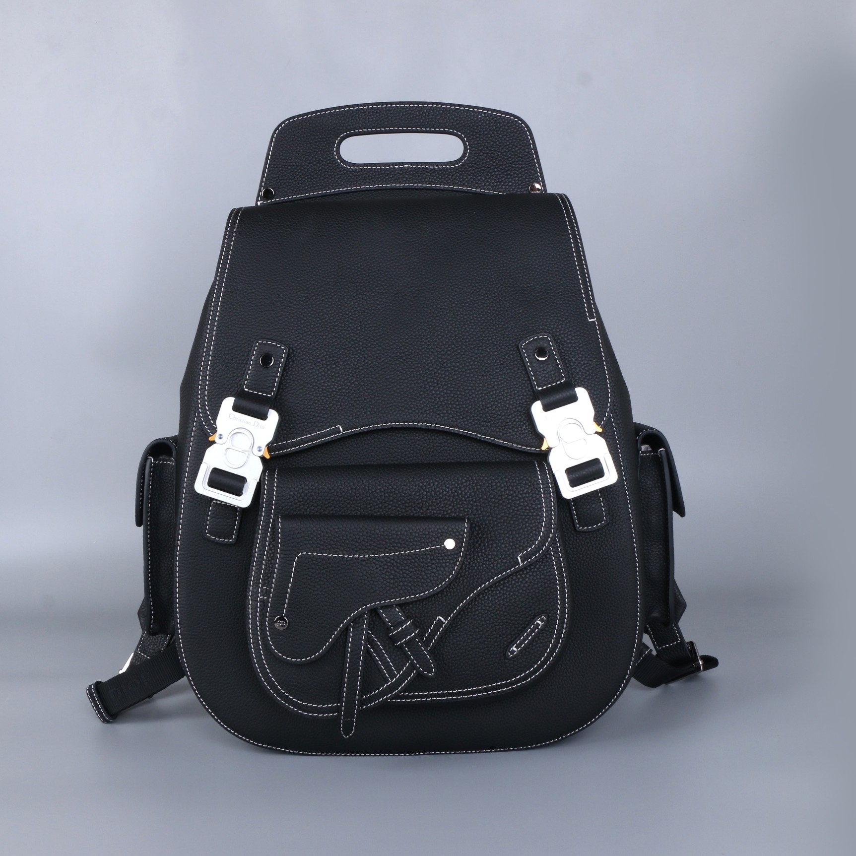 TOP Christian Dior Granular Texture Cowhide Backpack - 37×44×16cm - Black