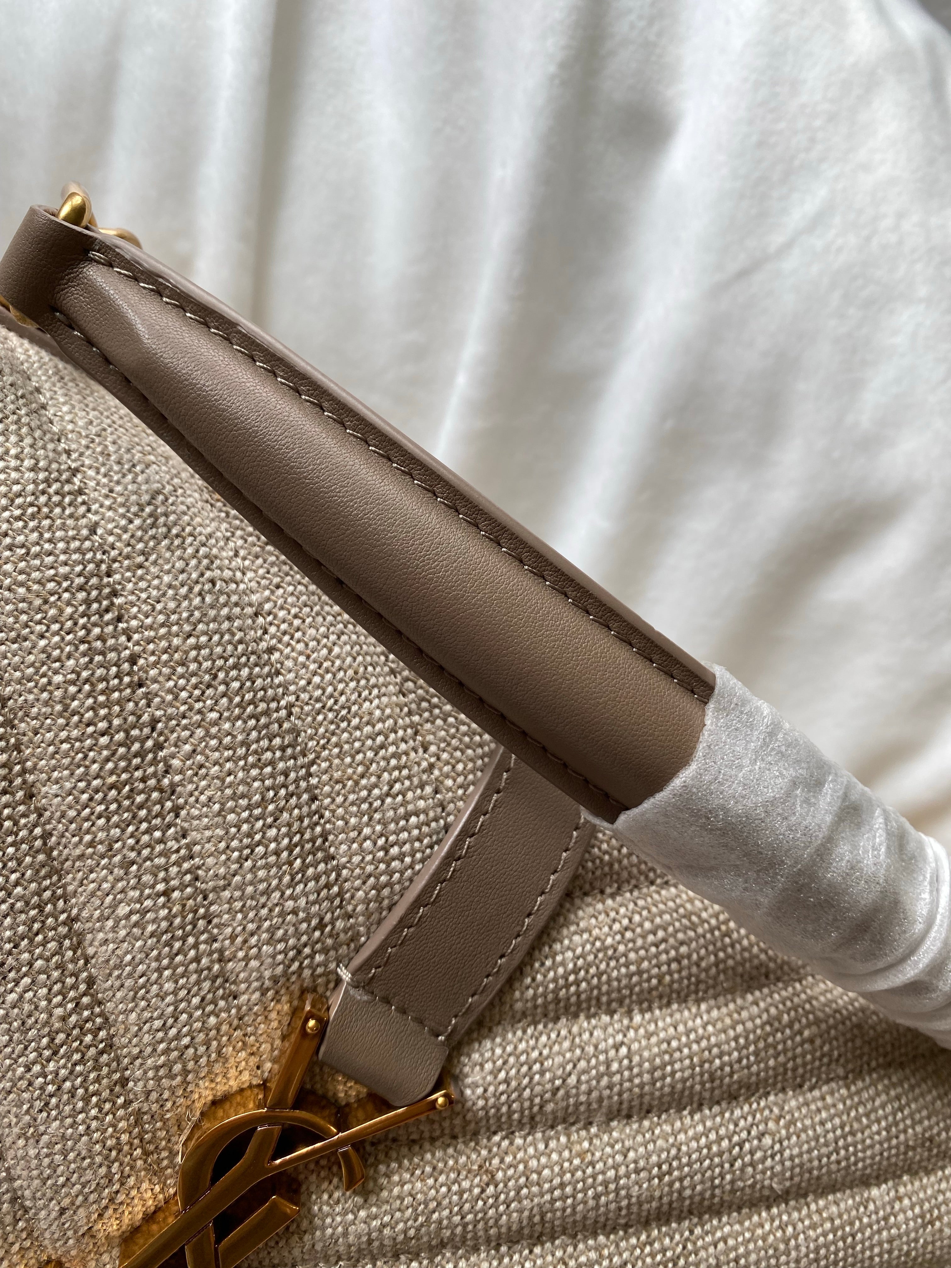 TOP Yves Saint Laurent YSL College Quilted Canvas Bag - Natural Taupe
