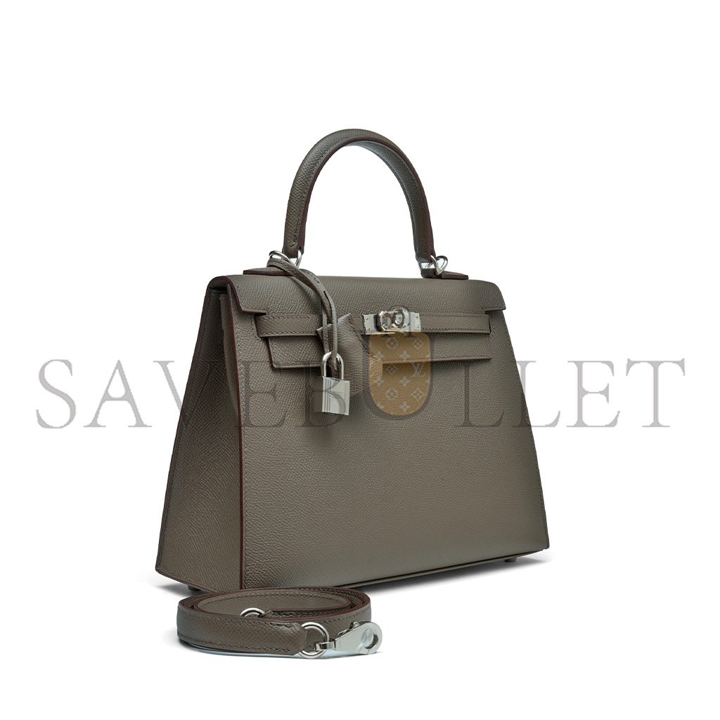 HERMÈS GRIS TOURTERELLE EPSOM KELLY 25 SELLIER PALLADIUM HARDWARE (25*17*7cm)