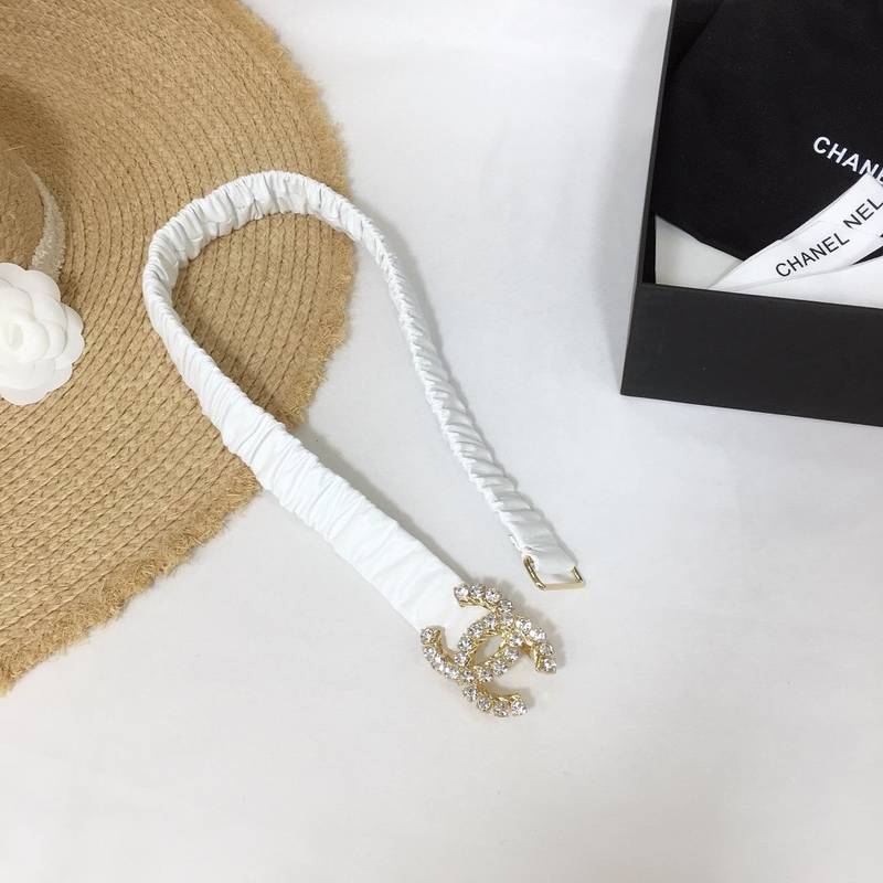 Chanel Belt Velvet White With Double C Buckle Gold-Toned and Strass Hardware Women Belt 30MM