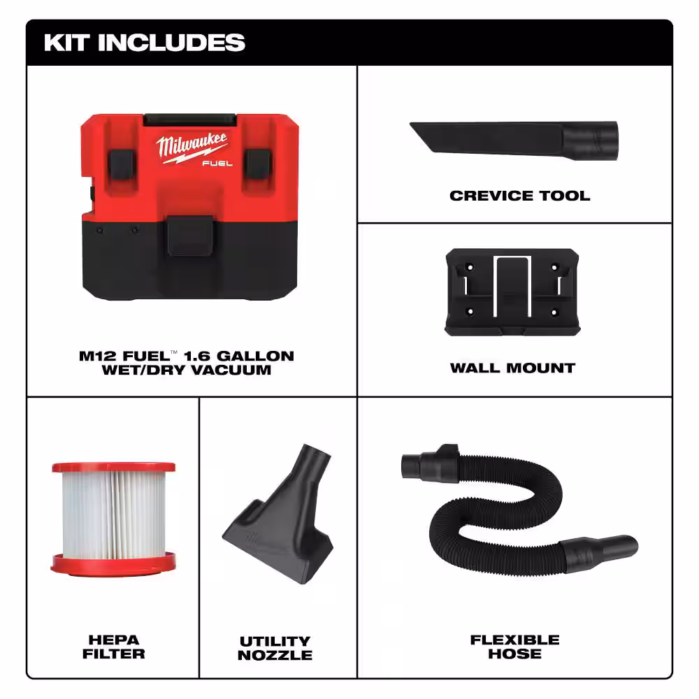 M12 FUEL 12-Volt Lithium-Ion Cordless 1.6 Gal. Wet/Dry Vacuum (Vacuum-Only)
