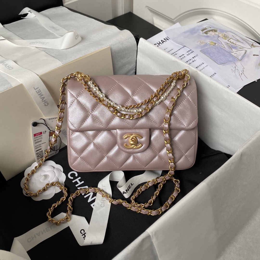 TOP CHANEL Pearl Flab Bags - 12.5×17×5cm/14.5×19.5×7.5cm - GHW&Pink