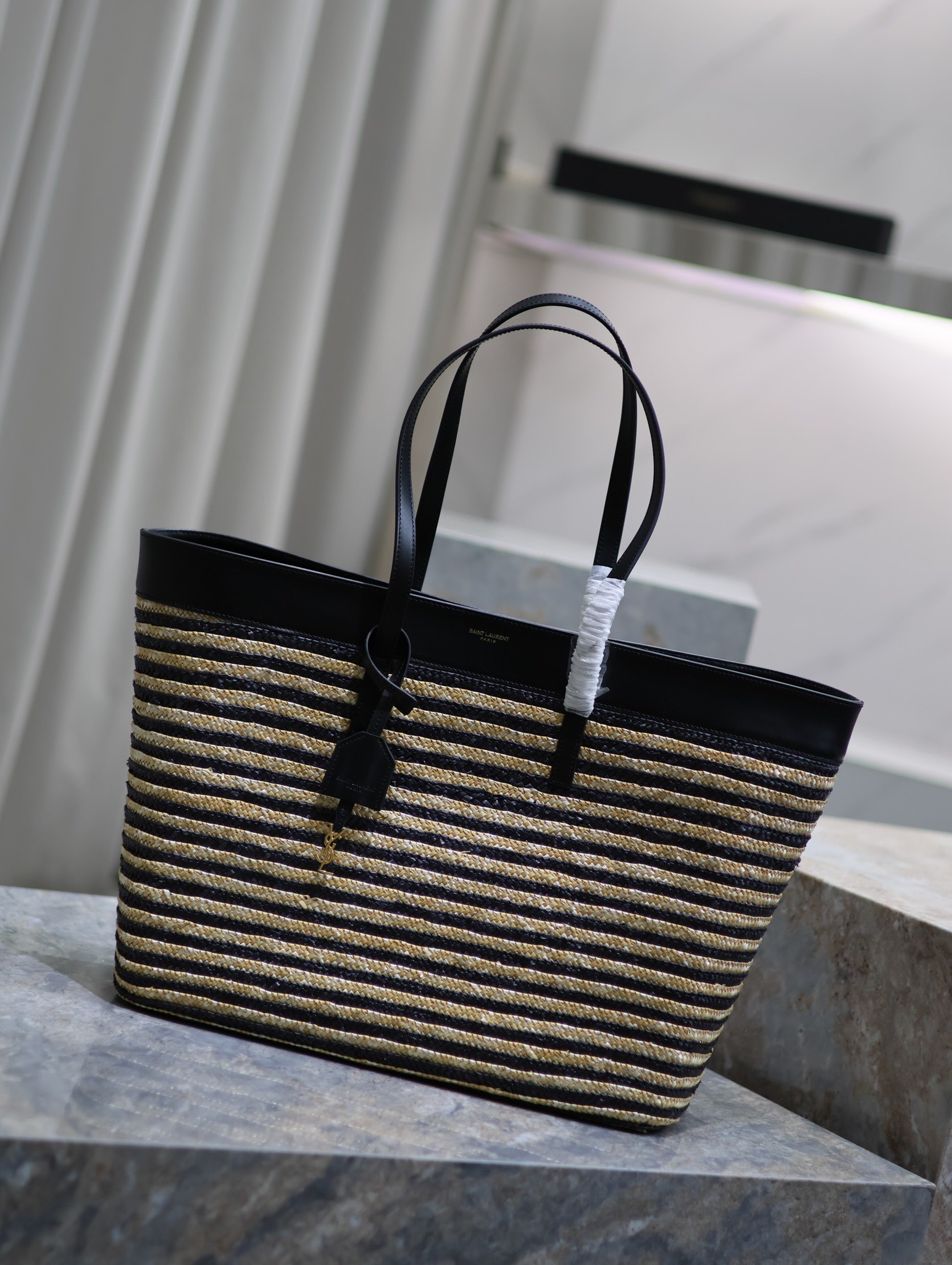 TOP Yves Saint Laurent YSL Braid Shopping Tote Bag - 38×28×13cm - Black&GHW