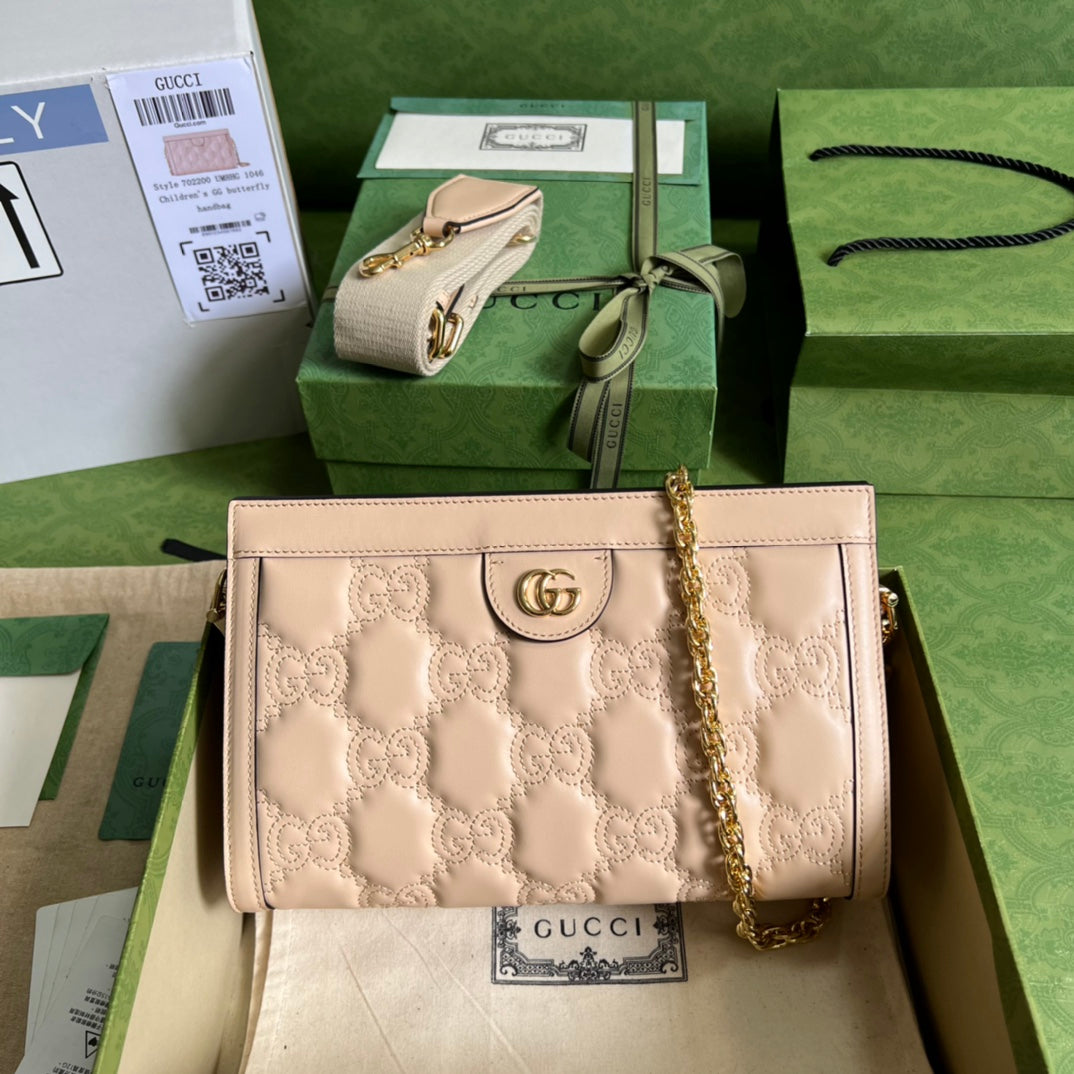 TOP GUCCI GG Matelasse Leather Shoulder Bag - Beige