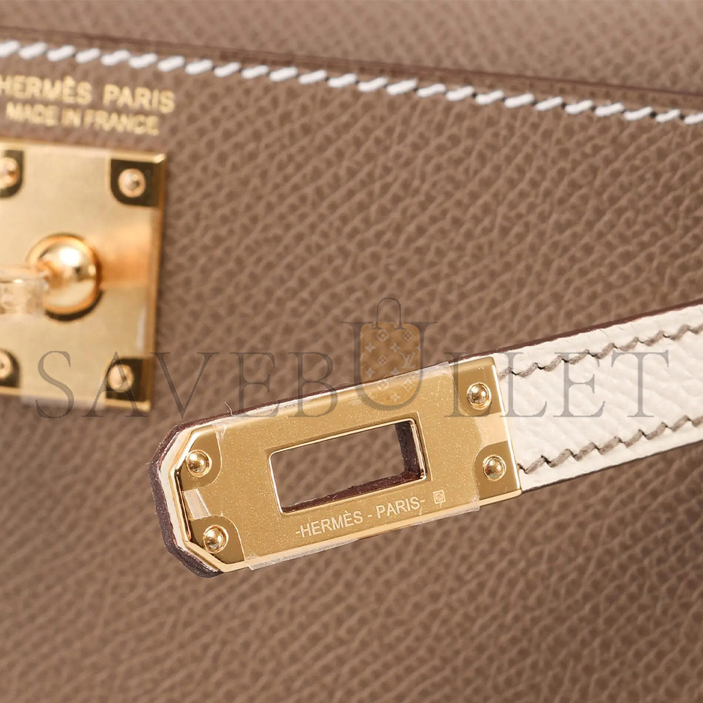 HERMÈS MINI KELLY 20 II ETOUPE CRAEI VEAU EPSOM WITH BRUSHED GOLD HARDWARE (19*12*5.5cm)