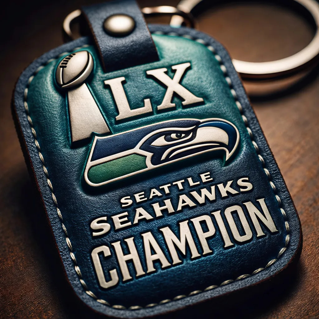 Seattle Seahawks Super Bowl LX Champion Premium Leather Keychain