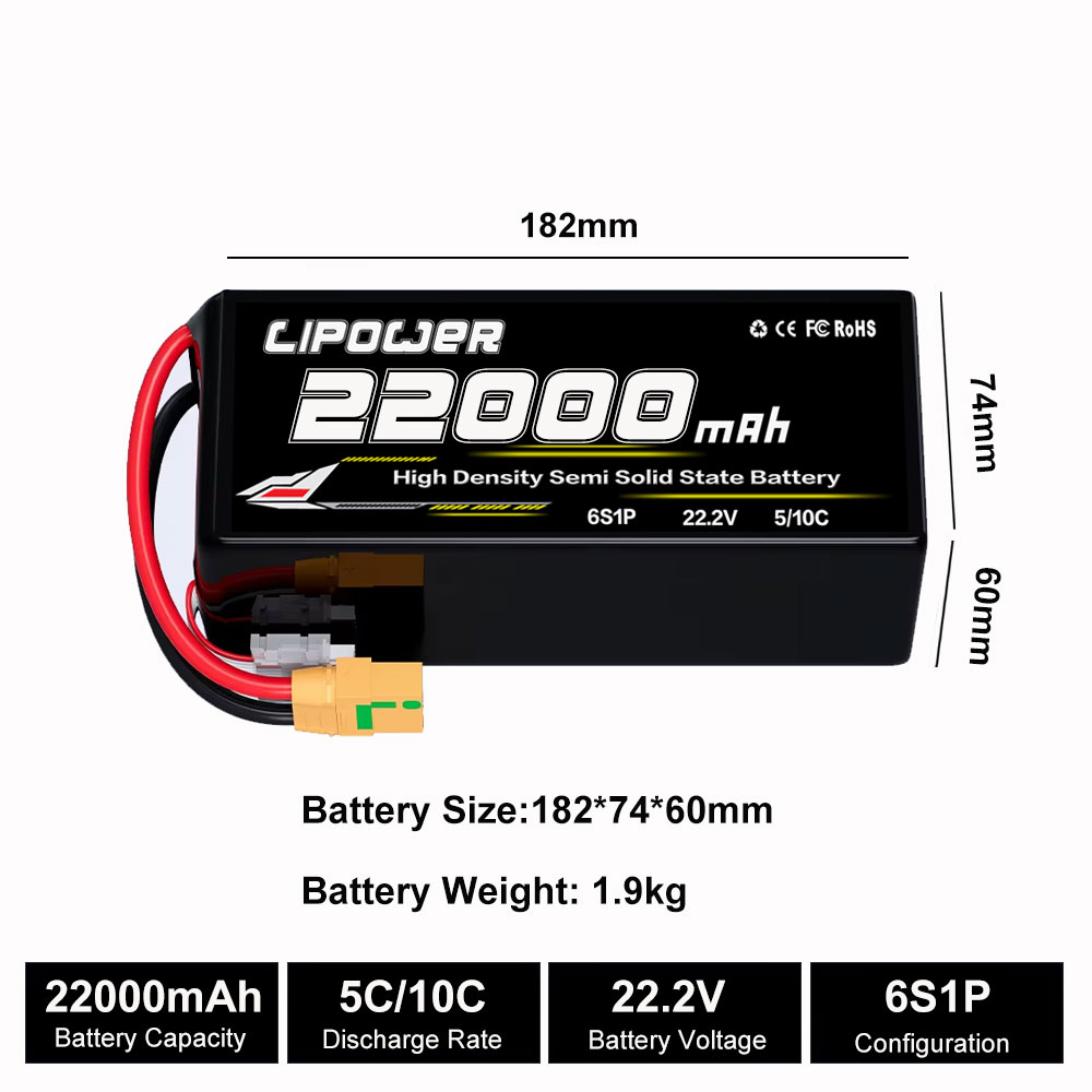 22Ah 10C 22.2V 6S High Energy Density Semi Solid State UAV Battery - lipowbattery