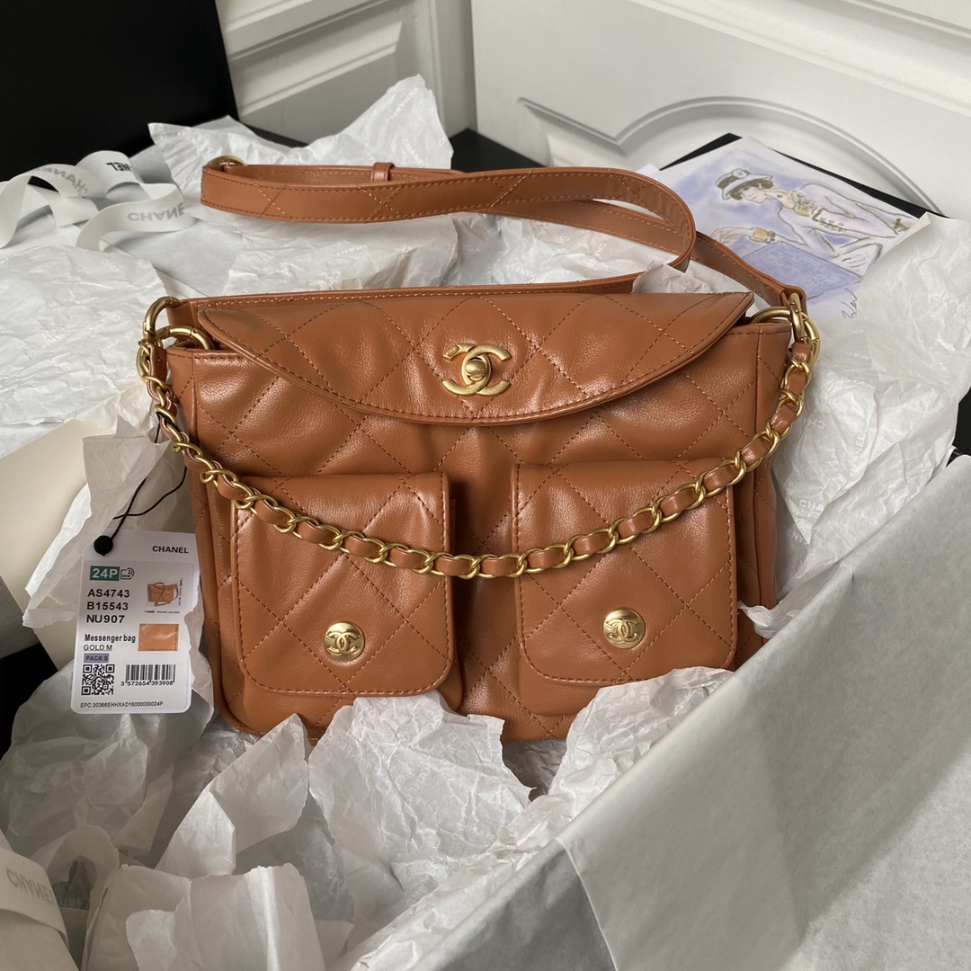 TOP CHANEL Calfskin 24p Axillary Hoho Bags 19×24×5cm/21.5×30×5cm - 2 Colors - GHW