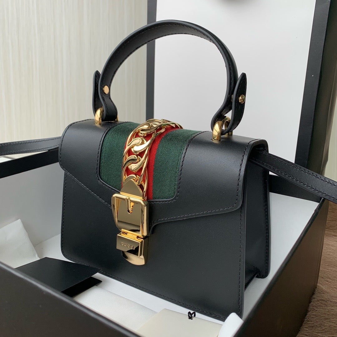 TOP GUCCI G*G Sylvie Leather Bag - Black