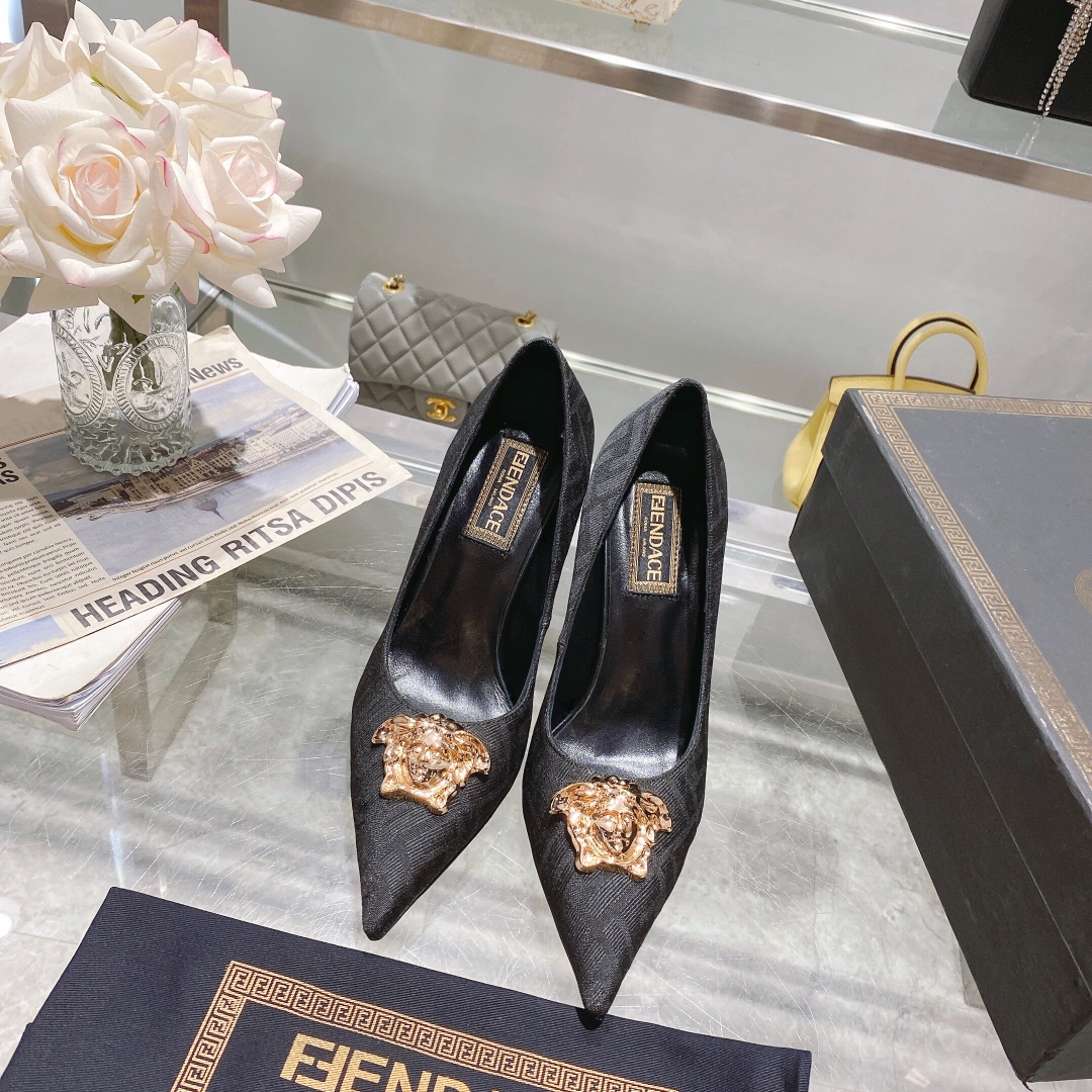 TOP FENDI & Versace High Heel - Black