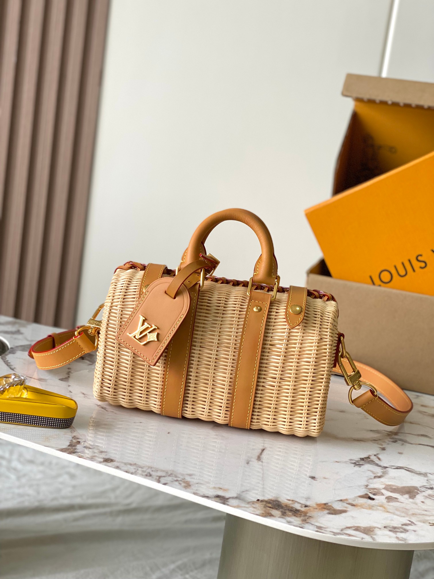 TOP Louis Vuitton LV Keepall Bandoulière 25 Rattan Handbag 25*15*11cm - Brown