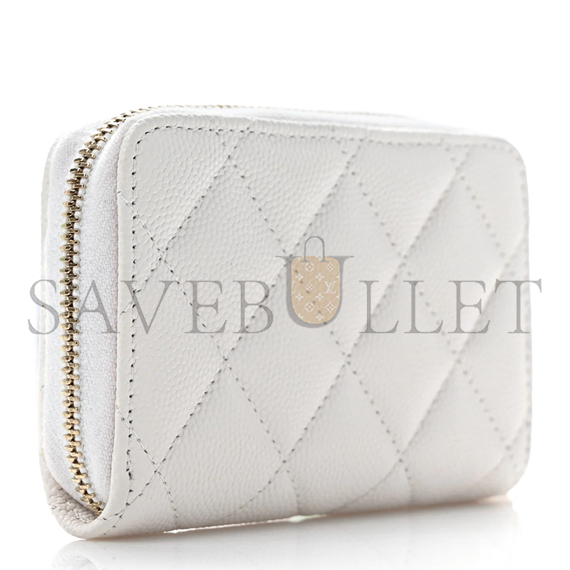 CHANEL CAVIAR QUILTED PERFORATED CC ZIP COIN PURSE WHITE (11*7*2cm)