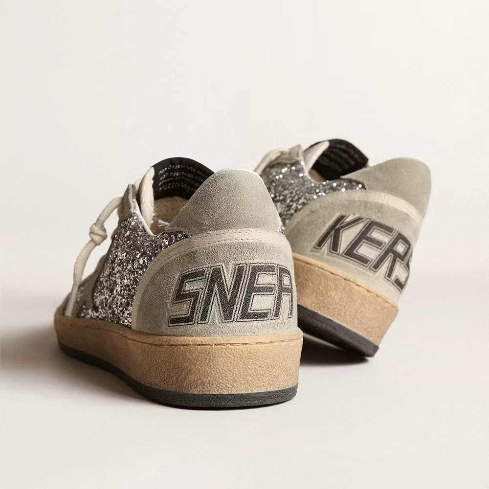 Golden Goose Ball Star in silver glitter with ice-gray suede inserts  (Replica)