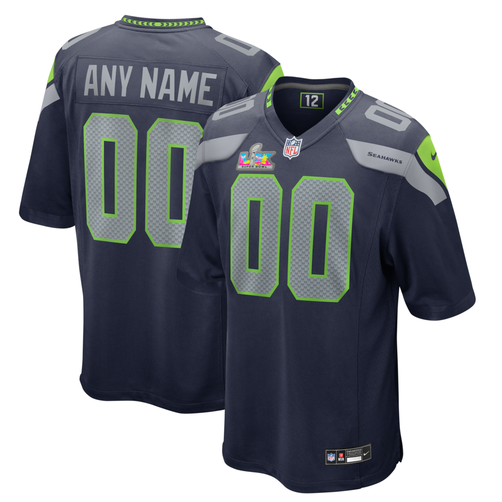 Men's Seattle Seahawks College Navy Super Bowl LX Patch Custom Game Jersey