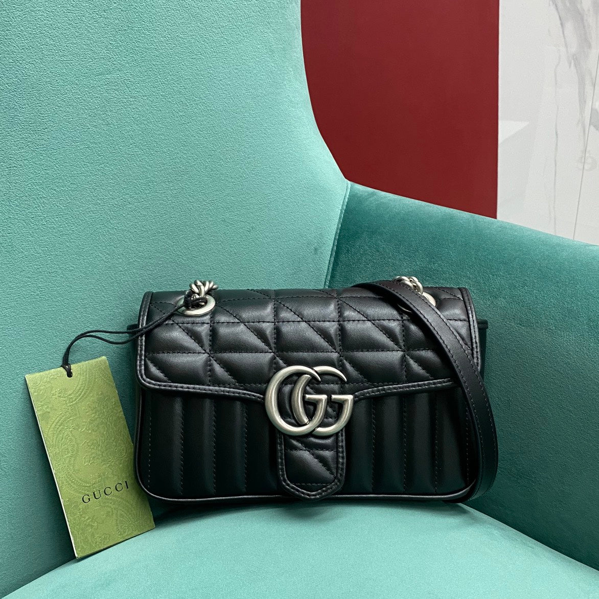 TOP GUCCI GG Marmont Bag Mini 22cm - Black w SHW