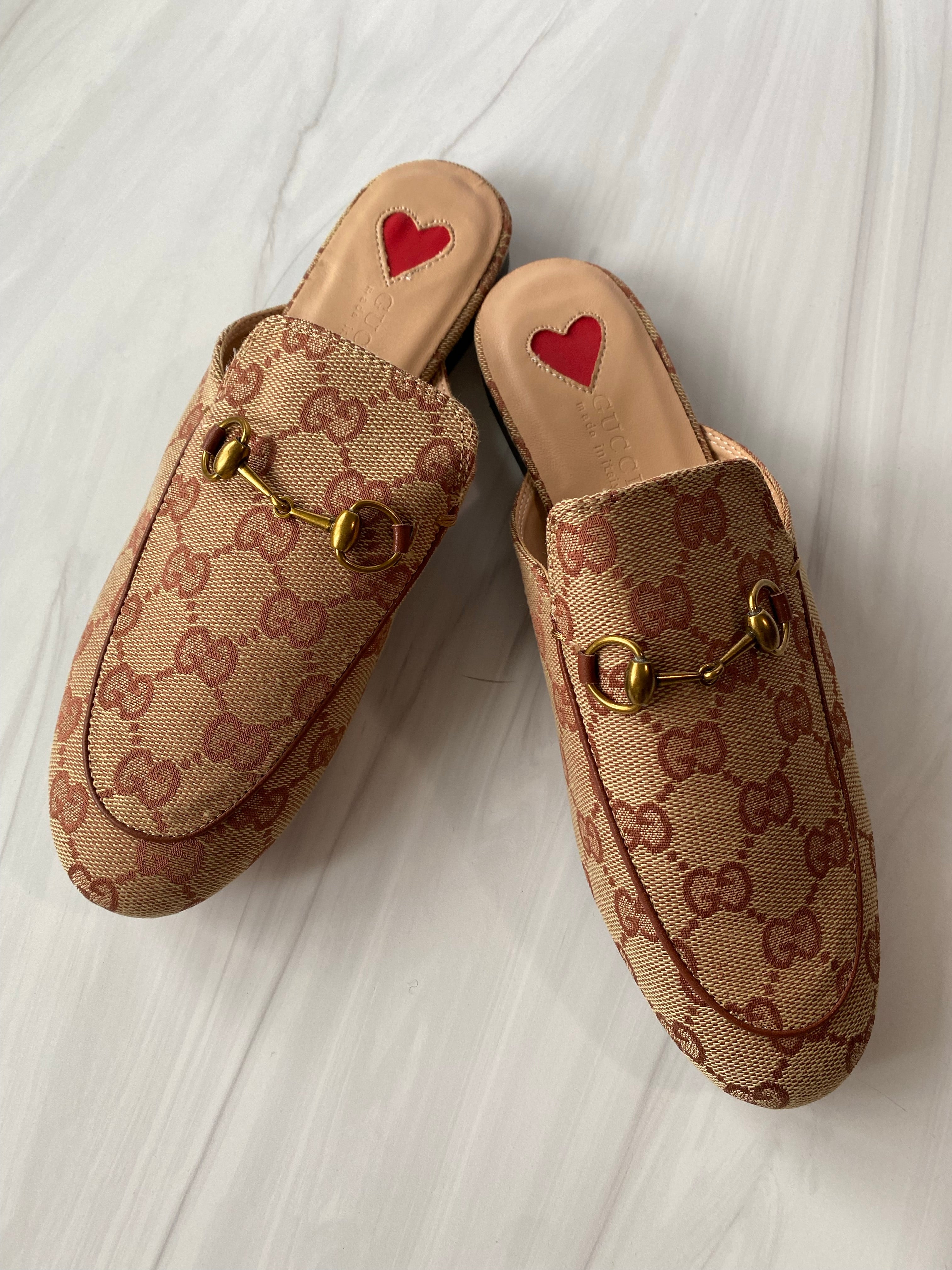 TOP GUCCI Princetown Canvas Mules Sandals - Brown