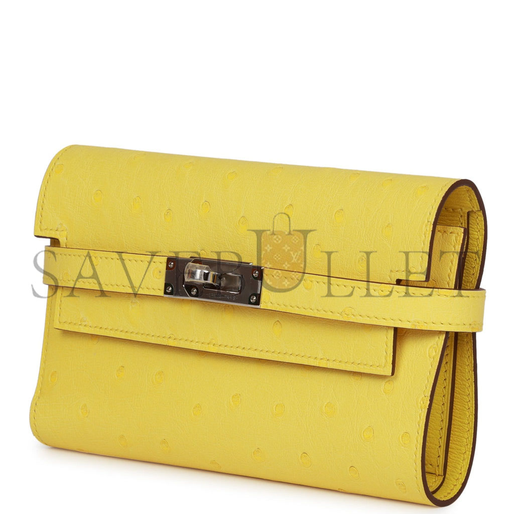 HERMES MASTER KELLY DEPLIANT WALLET OSTRICH PALLADIUM HARDWARE (15*10*3cm)