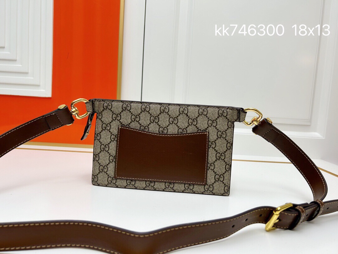 TOP GUCCI Interlocking Double G Logo GG Waist Pack - 18x13x5CM - Brown