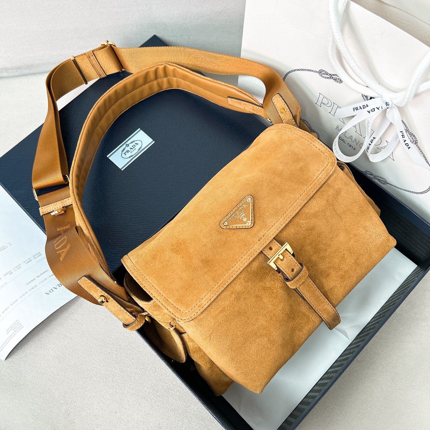 TOP PRADA Explore Messenger Bag Suede 30x14x10cm - 2 Colors