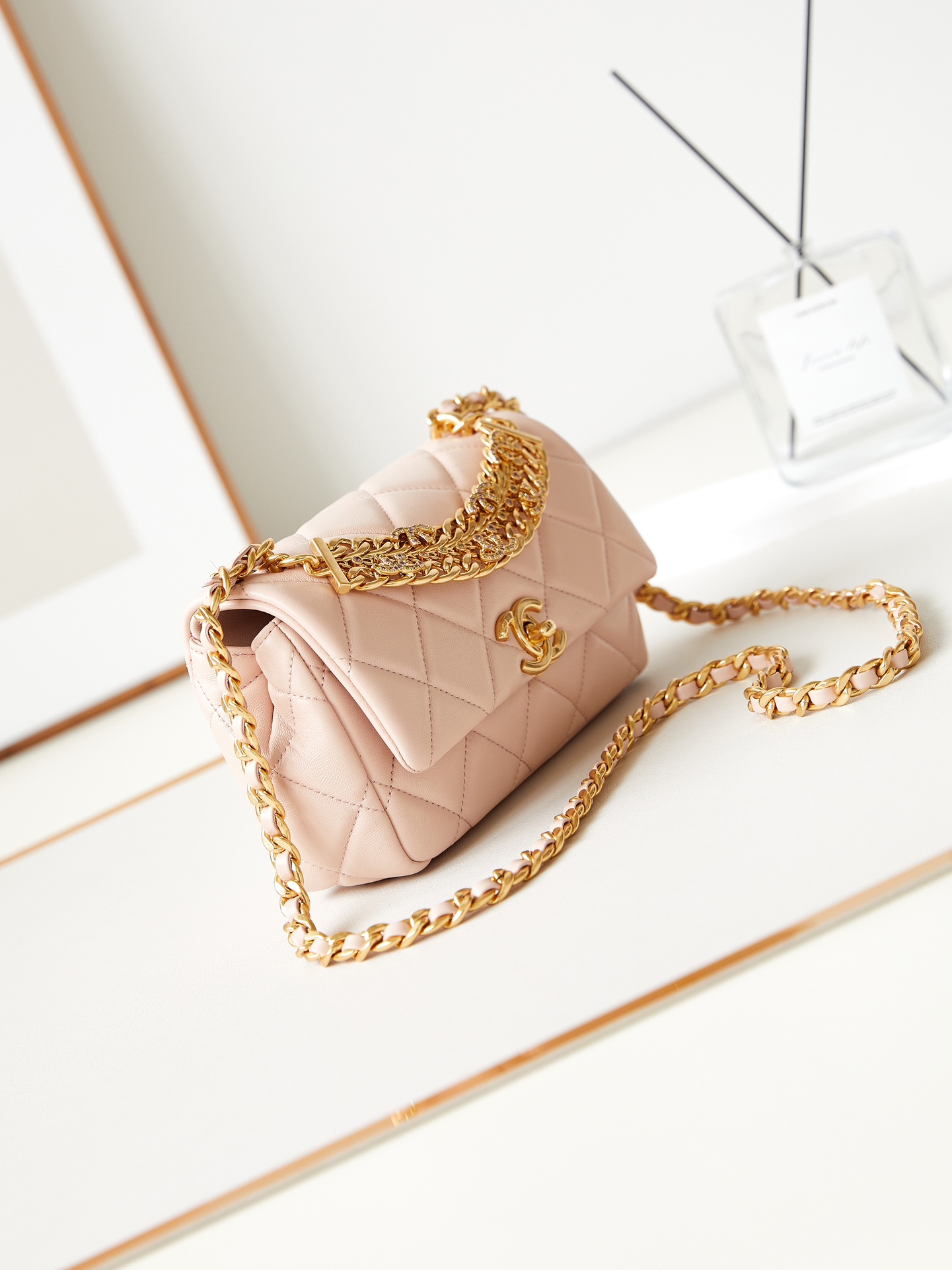 TOP CHANEL 24C Water Drill Handle Chain Pack 12-20-6cm - GHW - Pink