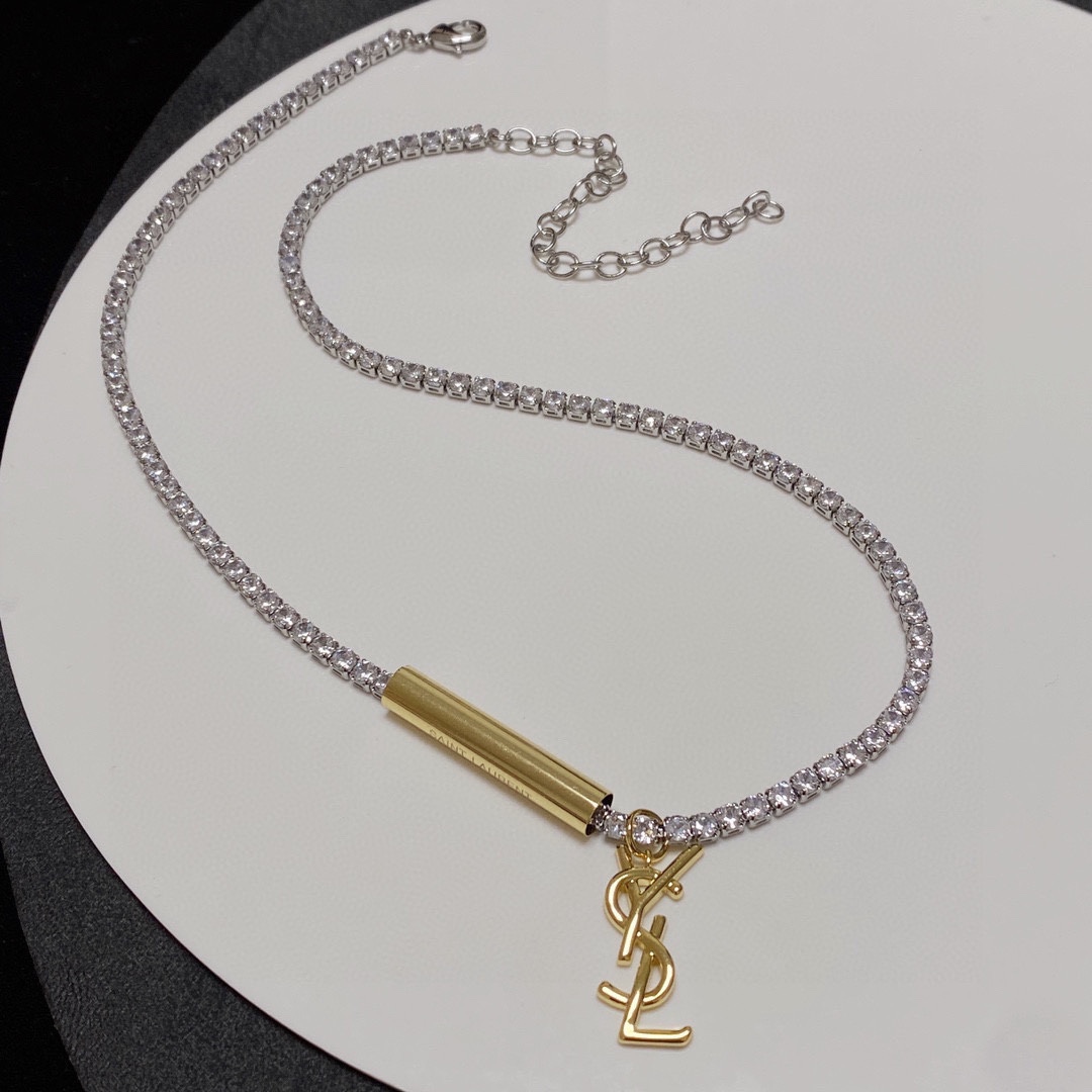 TOP Yves Saint Laurent YSL Metal Logo Necklace - YSL
