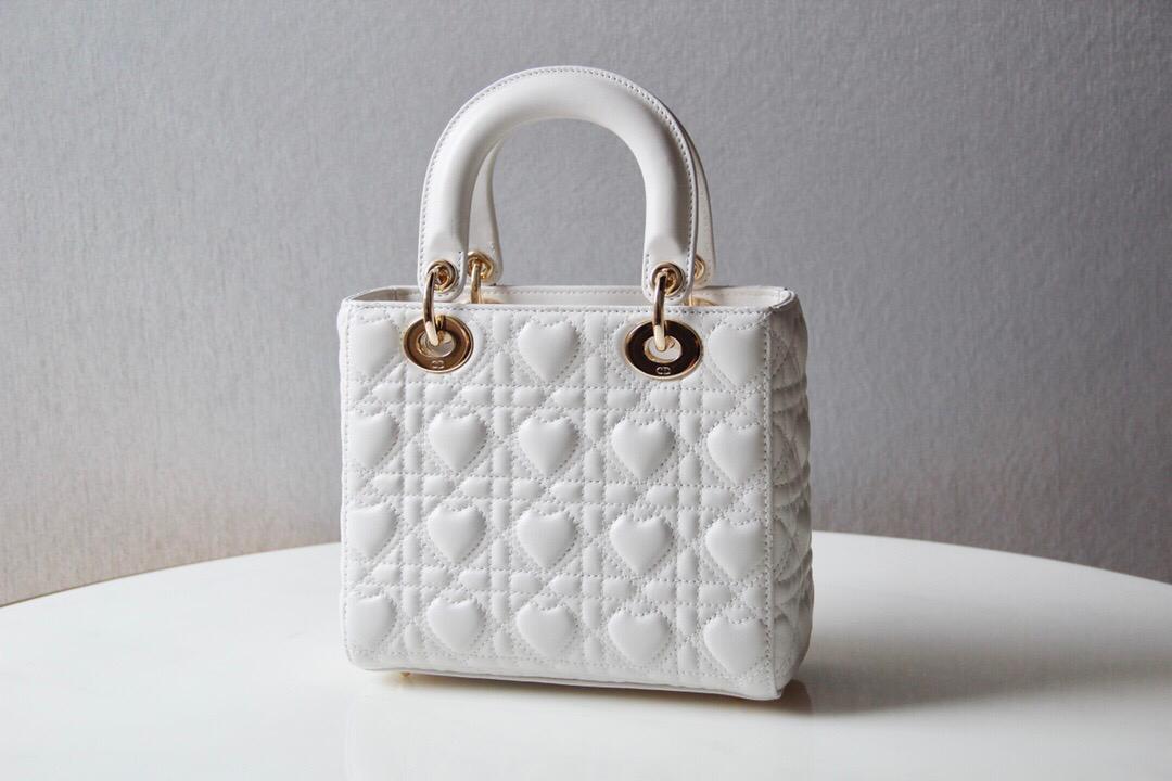 TOP Christian Dior Lady Christian Dior Bag ABC Lady Heart Pattern Medium - White & Red Hardware