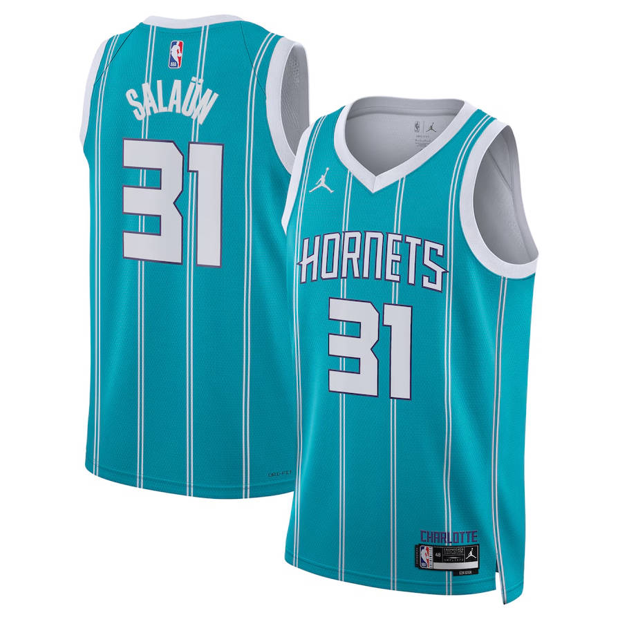 Charlotte Hornets Jordan Brand Icon Edition Swingman Jersey - Blue Green - Tidjane Salaün