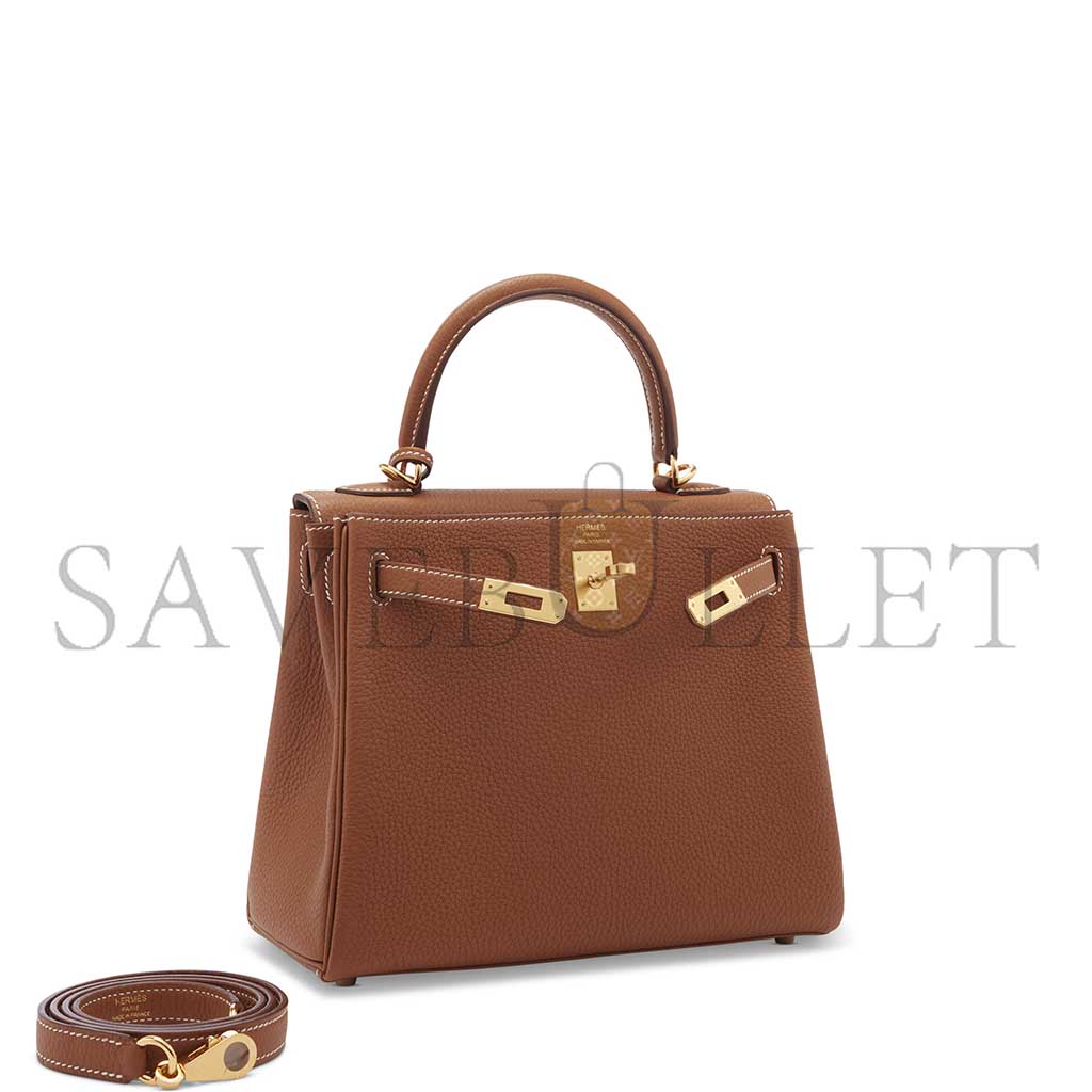 HERMÈS A GOLD TOGO LEATHER RETOURNÉ KELLY 25 WITH GOLD HARDWARE (25*17*7cm)