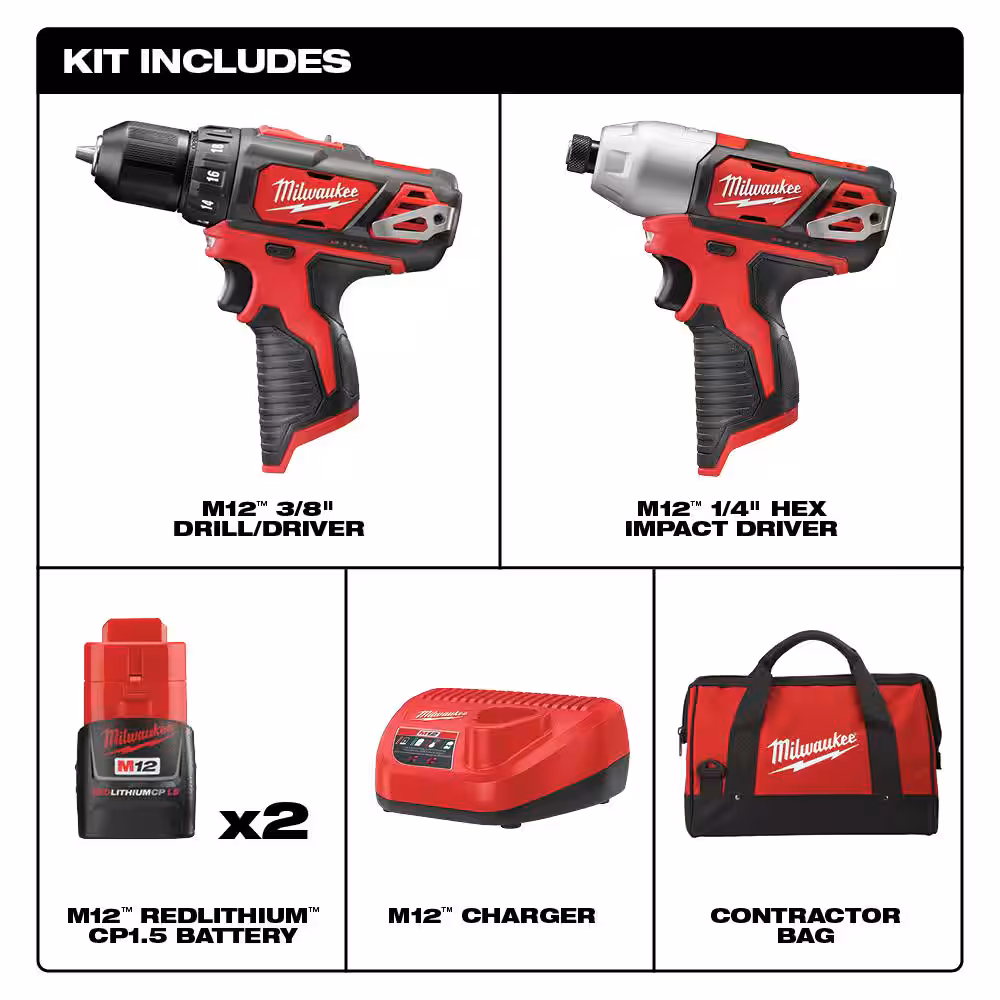 M12 12-Volt Lithium-Ion Cordless 2-Tool Combo Kit with M12 12-Volt Lithium-Ion Cordless 3/8 in. Crown Stapler