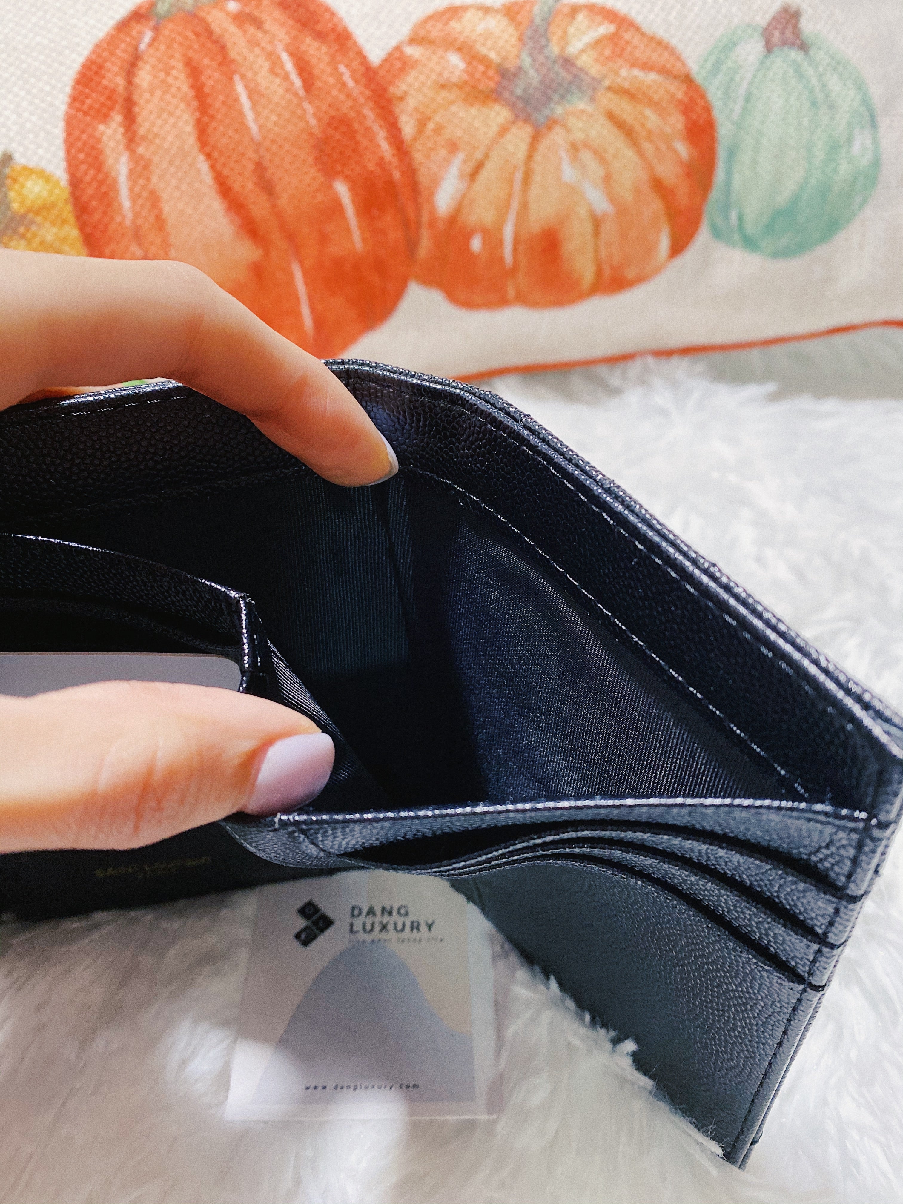 TOP Yves Saint Laurent YSL Compact 3 Fold Quilted Leather Wallet
