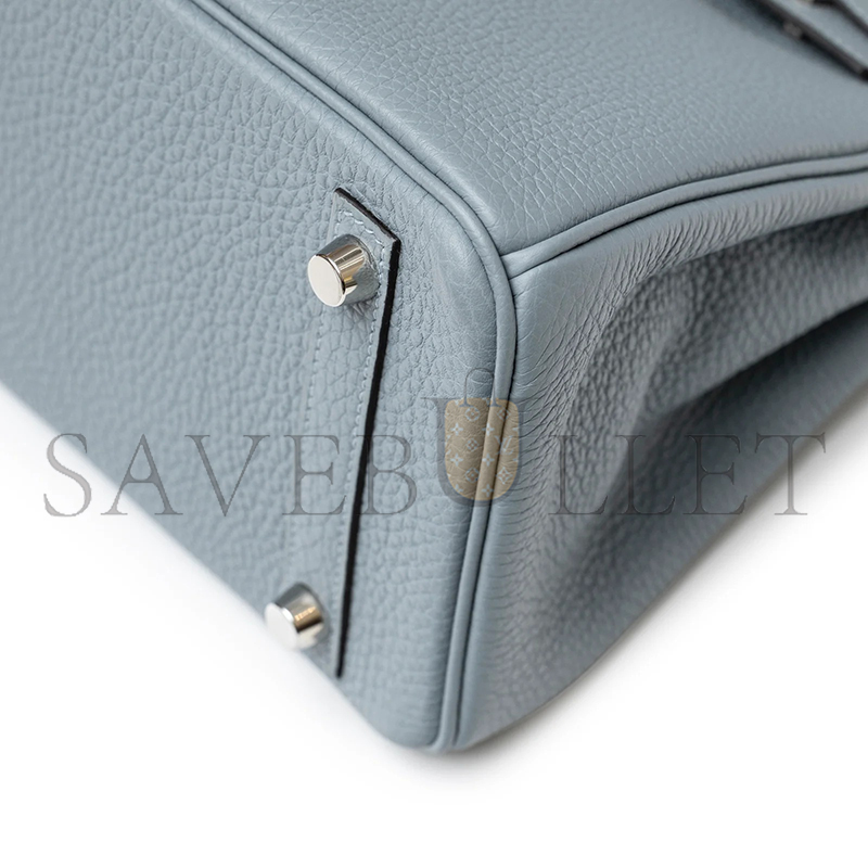 HERMES TOGO LEATHER BIRKIN BLEU LIN 30 SILVER BUCKLE HANDBAG (30*24*15cm)