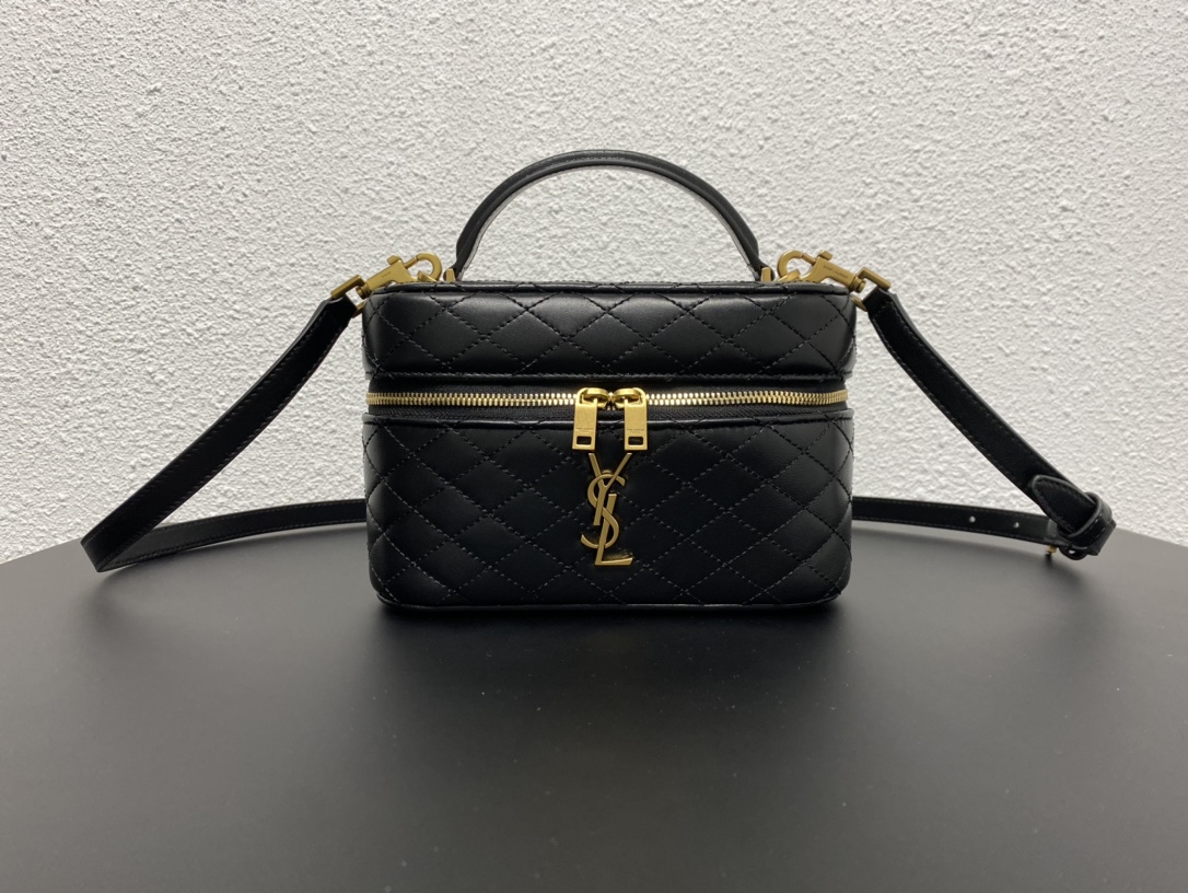TOP Yves Saint Laurent YSL Mini Sheepskin Leather Shoulder Strap Handbag 18X11X6.5cm - Black&GHW