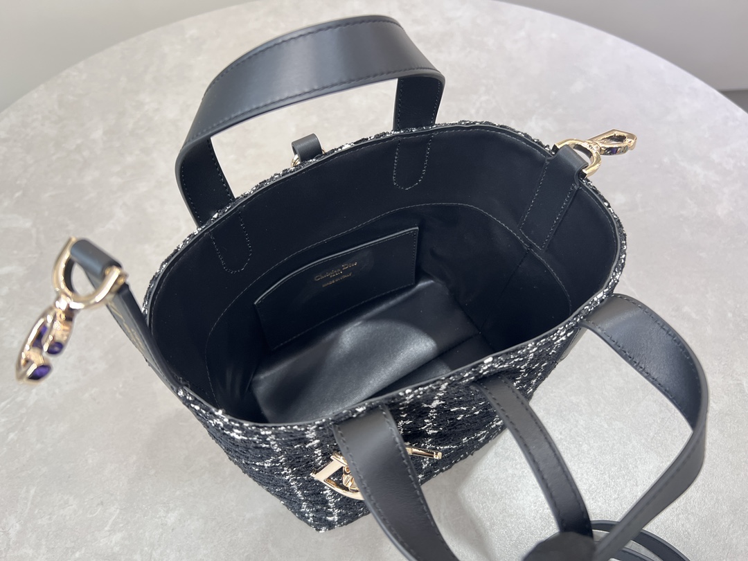 TOP Christian Dior Toujours Bag Tweed 16x18x12cm/23x25x11cm - Black
