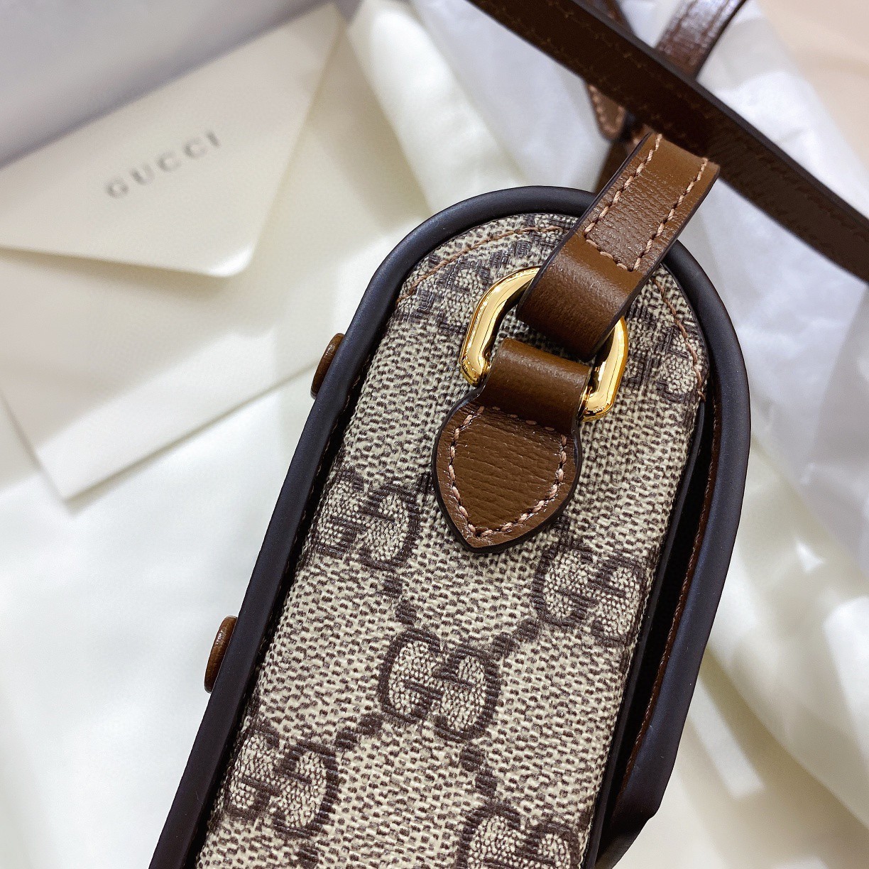TOP GUCCI GG Horsebit 1955 Mobile Phone Bag 17x11x4cm - Brown