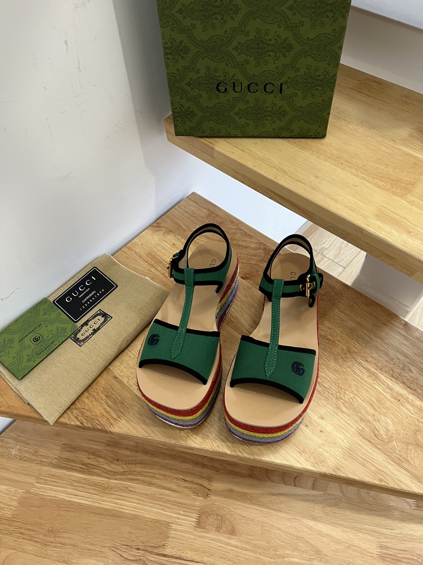 TOP GUCCI Straw Rainbow Platform Sandals - 3 Color