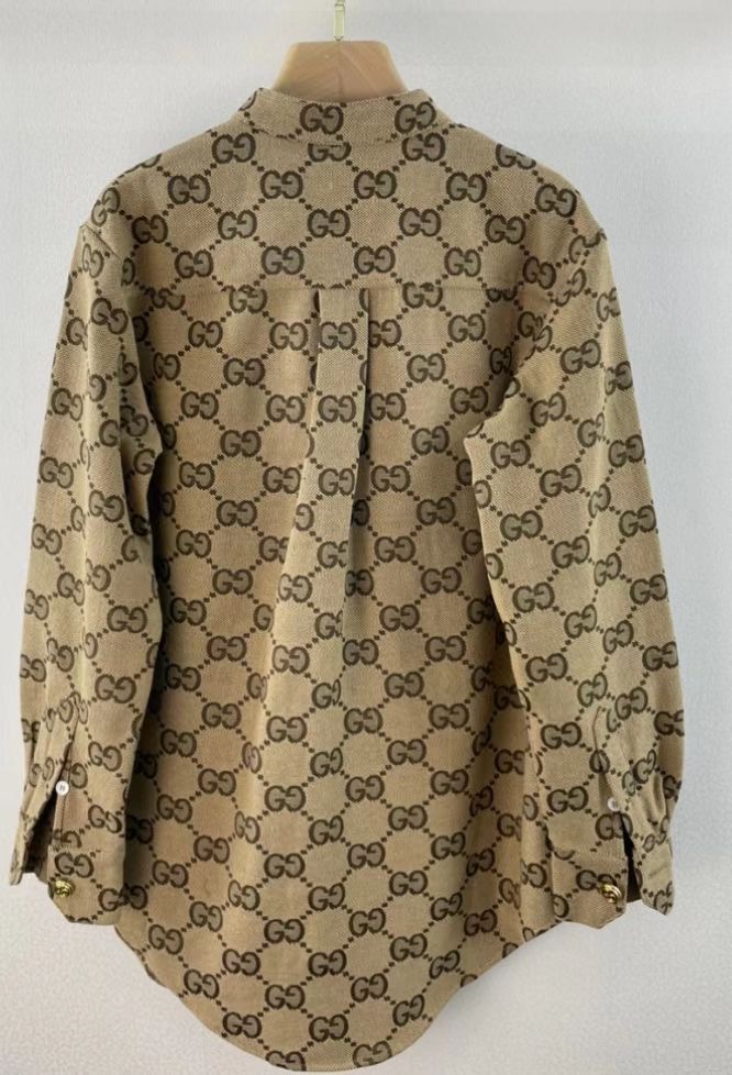 TOP GUCCI Maxi GG Canvas Shirt - Camel and Ebony