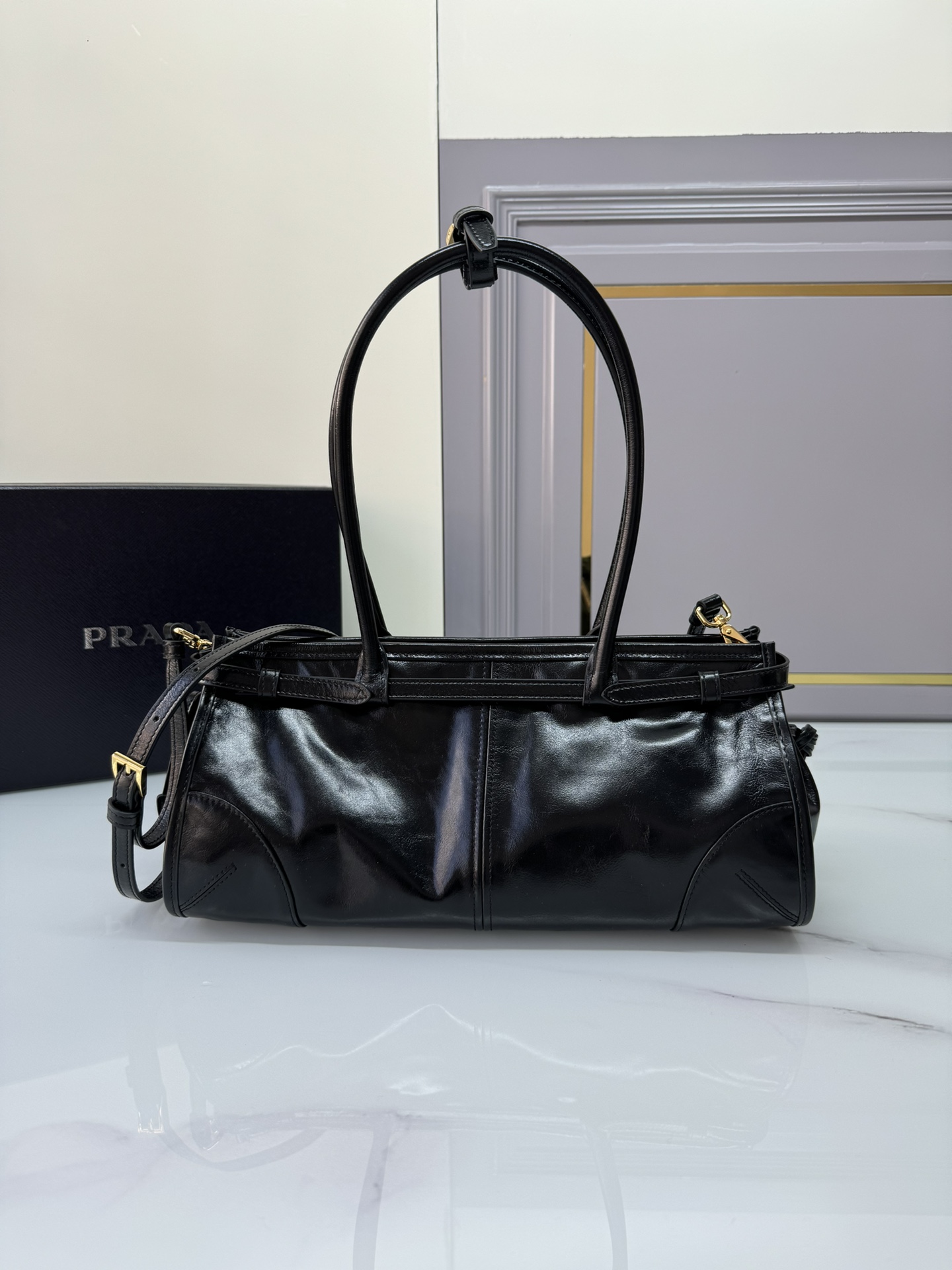 TOP PRADA LusSolf Bag Oiled Cowhide 32x15.5x12cm/38x30x12cm - Black
