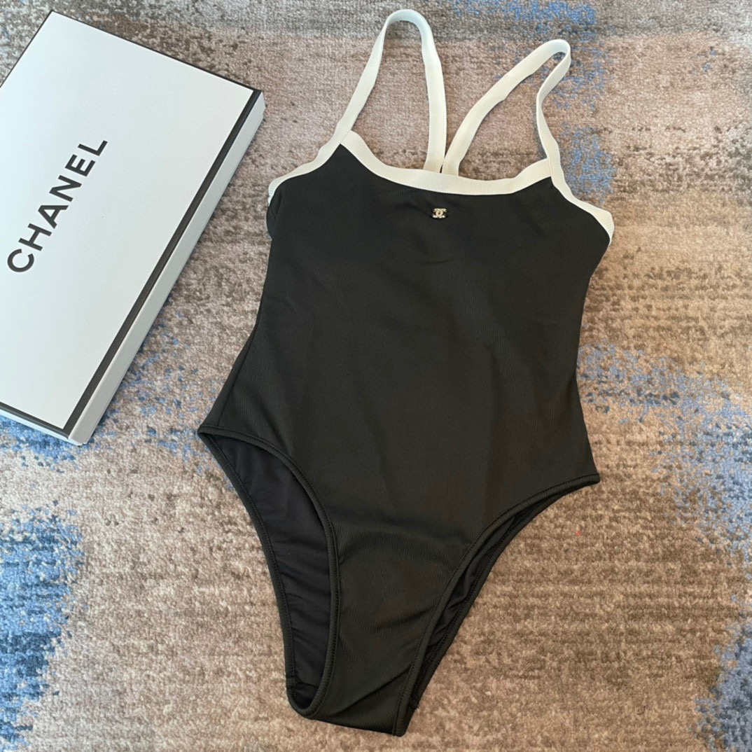 TOP CHANEL One-Piece Swimsuit - Black