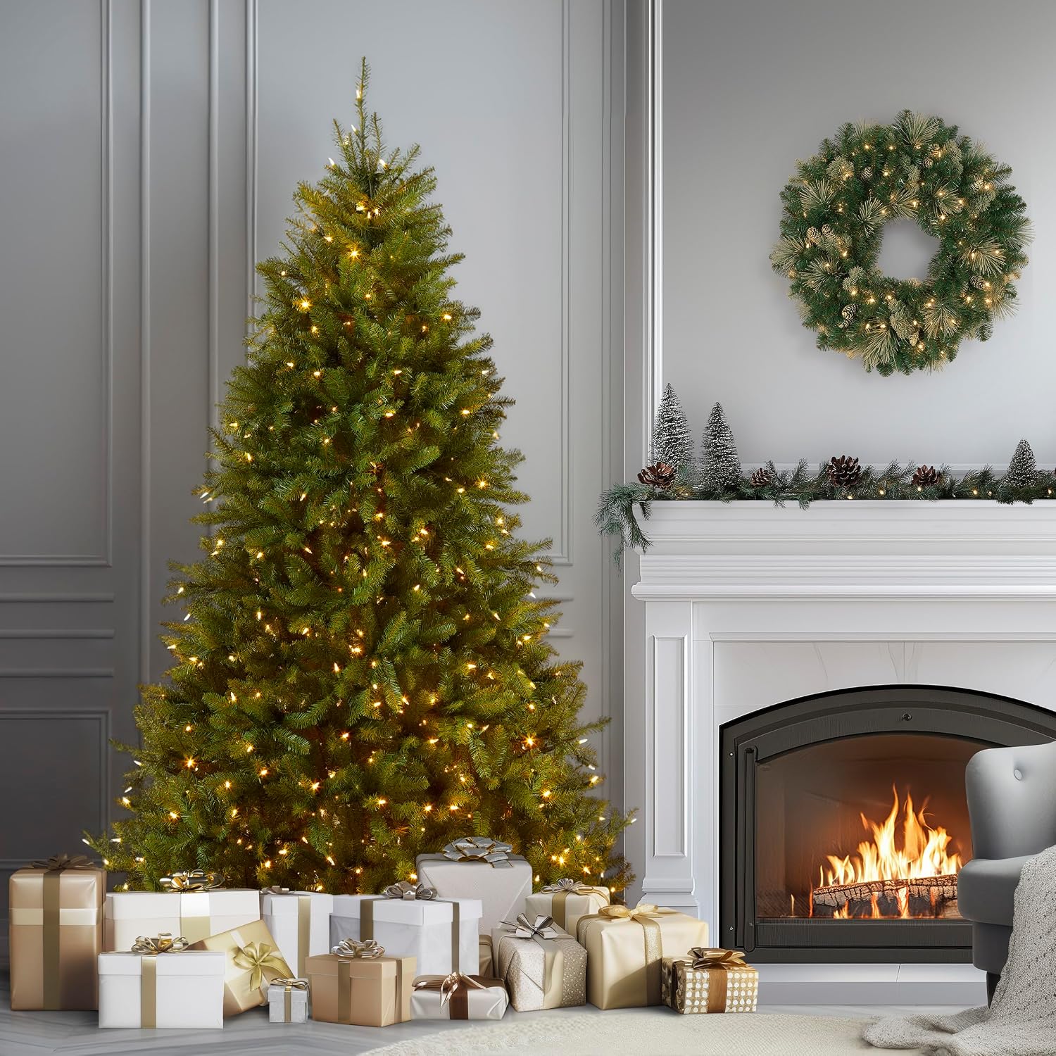 National Tree Company 7.5ft Pre-Lit Dunhill Fir Artificial Christmas Tree