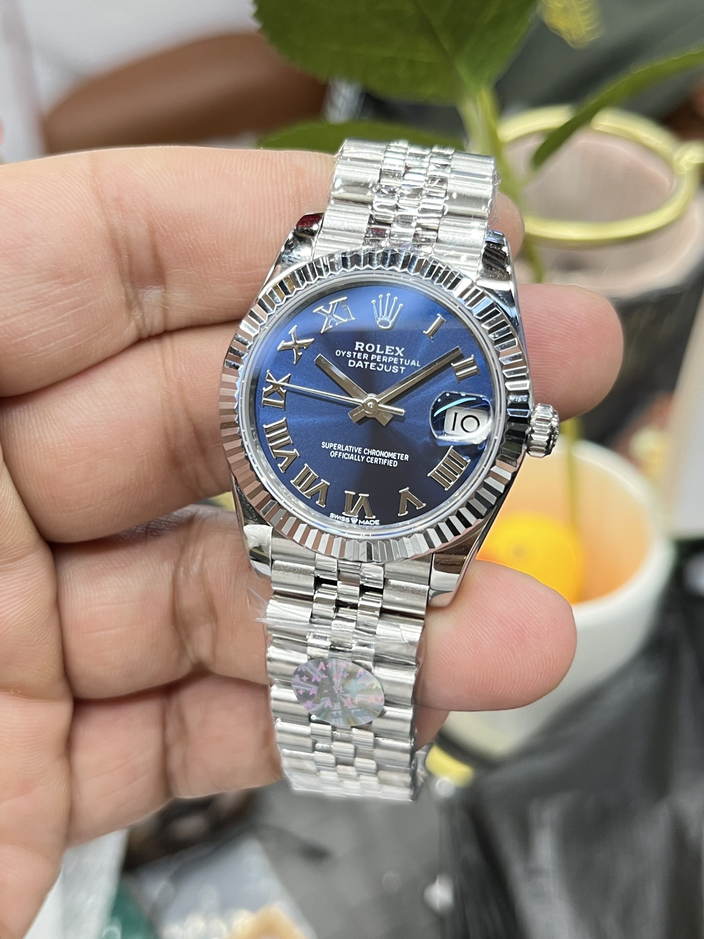 Rolex Oyster Perpetual Datejust Watch, Blue Roman Dial Jubilee Stainless Steel Bracelet Automatic Wrist Watch