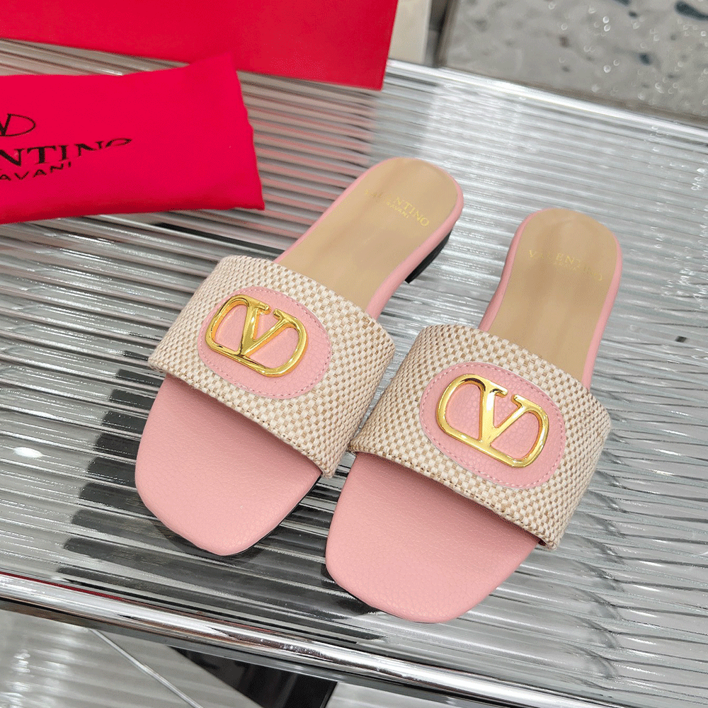 Valentino embellished textured-leather and canvas slides （Replica）