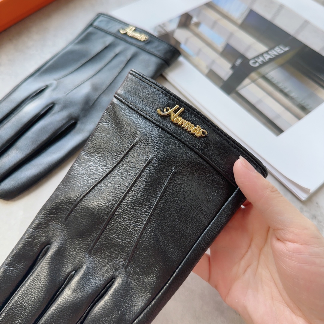 TOP HERMES Men's New Sheepskin Gloves