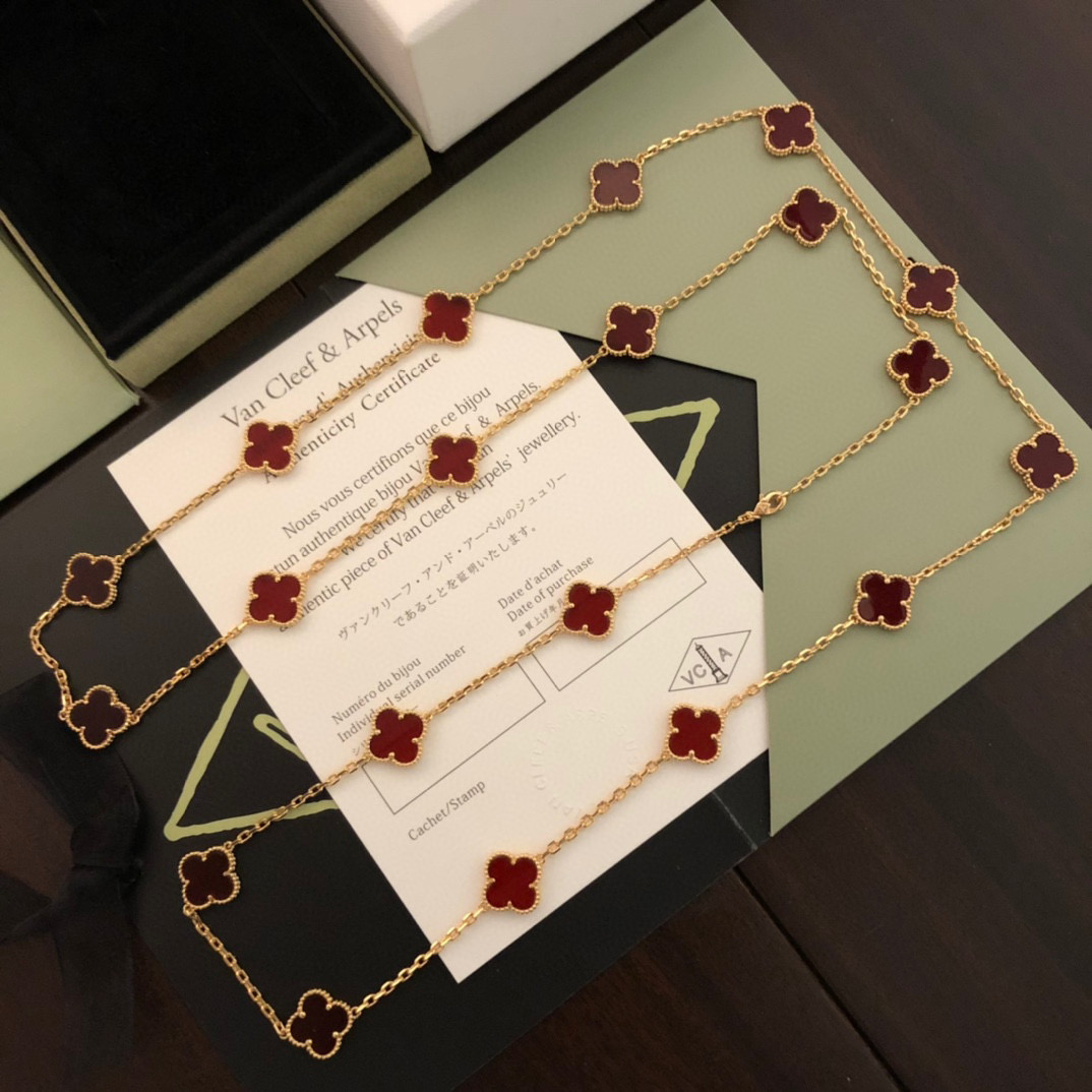 TOP Van Cleef & Arpels Long Necklace 20 Flowers - Red Black Blue