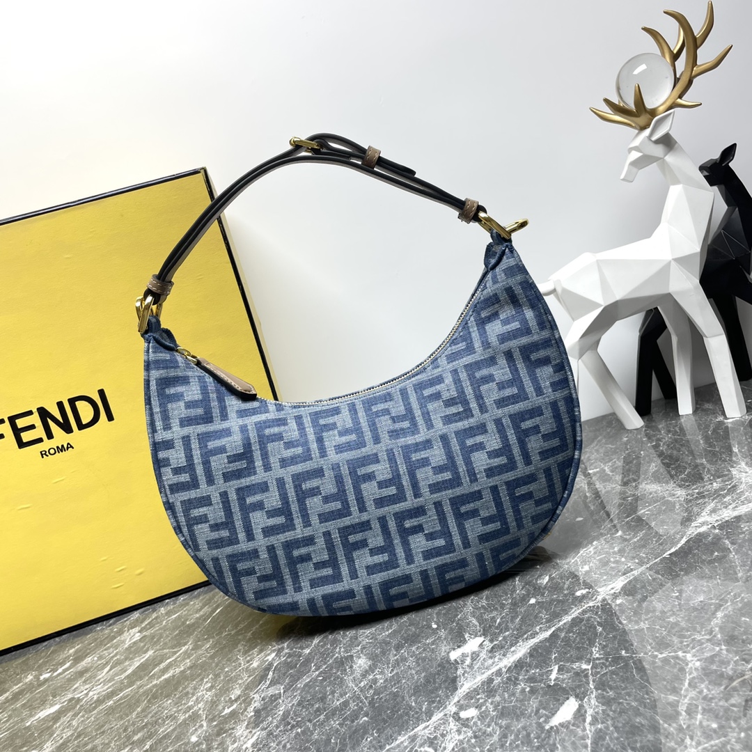 TOP FENDI Classic Metal Logo Fendigraphy Bag - 29x24.5x10cm - Denim Blue&GHW