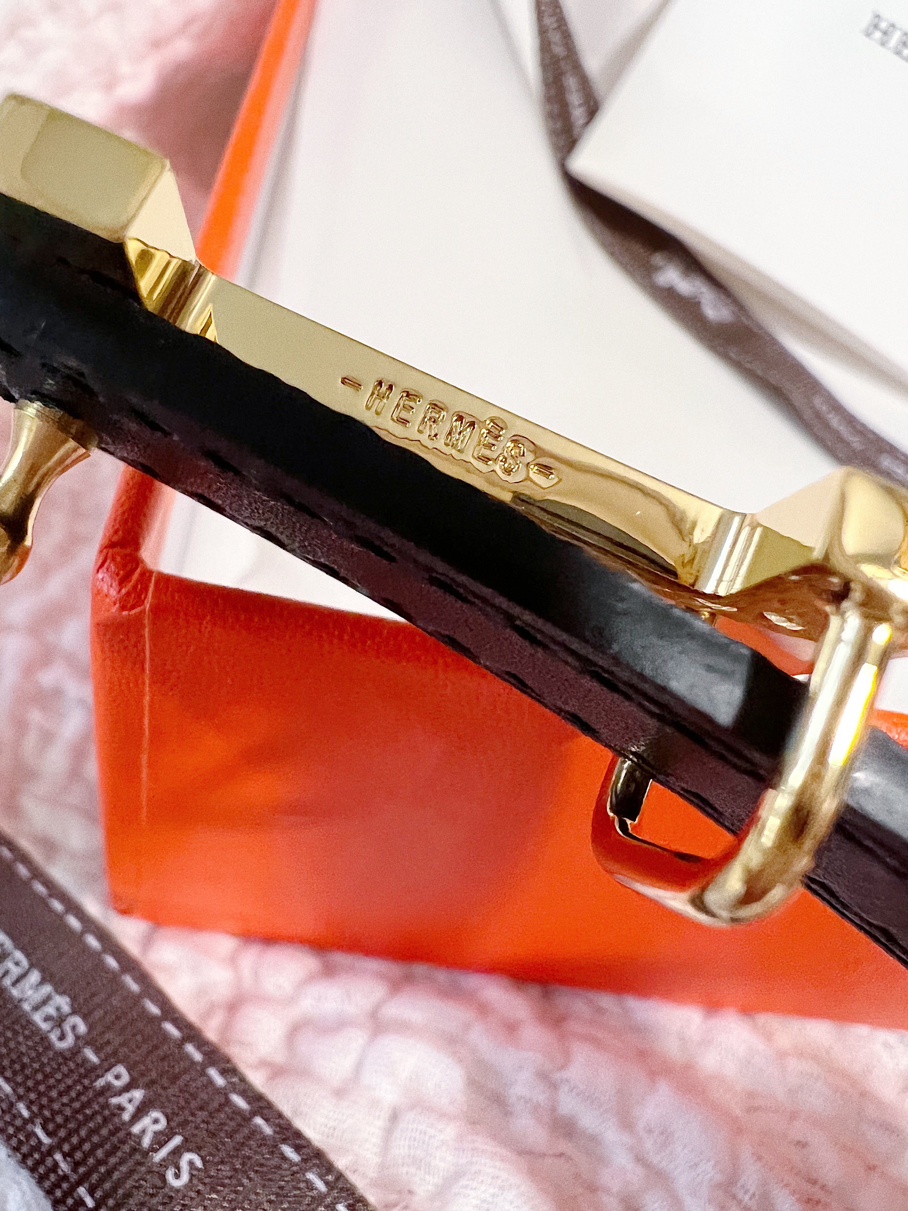 TOP HERMES Reversible Buckle Logo Epsom Belt 1.3cm - Brown & Black