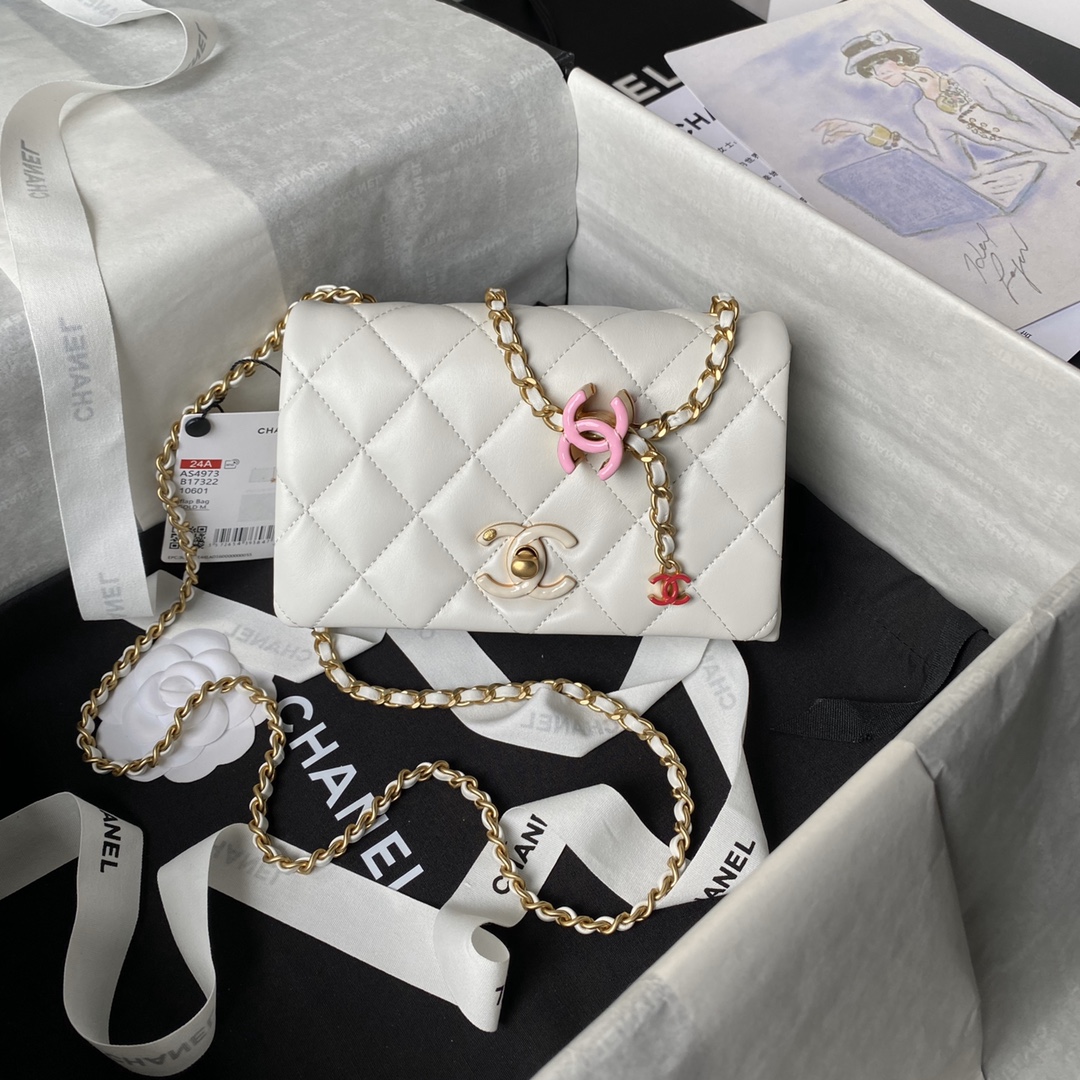 TOP CHANEL Flap Bag with Colorful Enamel Buckle 11×18×5.5cm/14×22×8.5cm - 2 Color